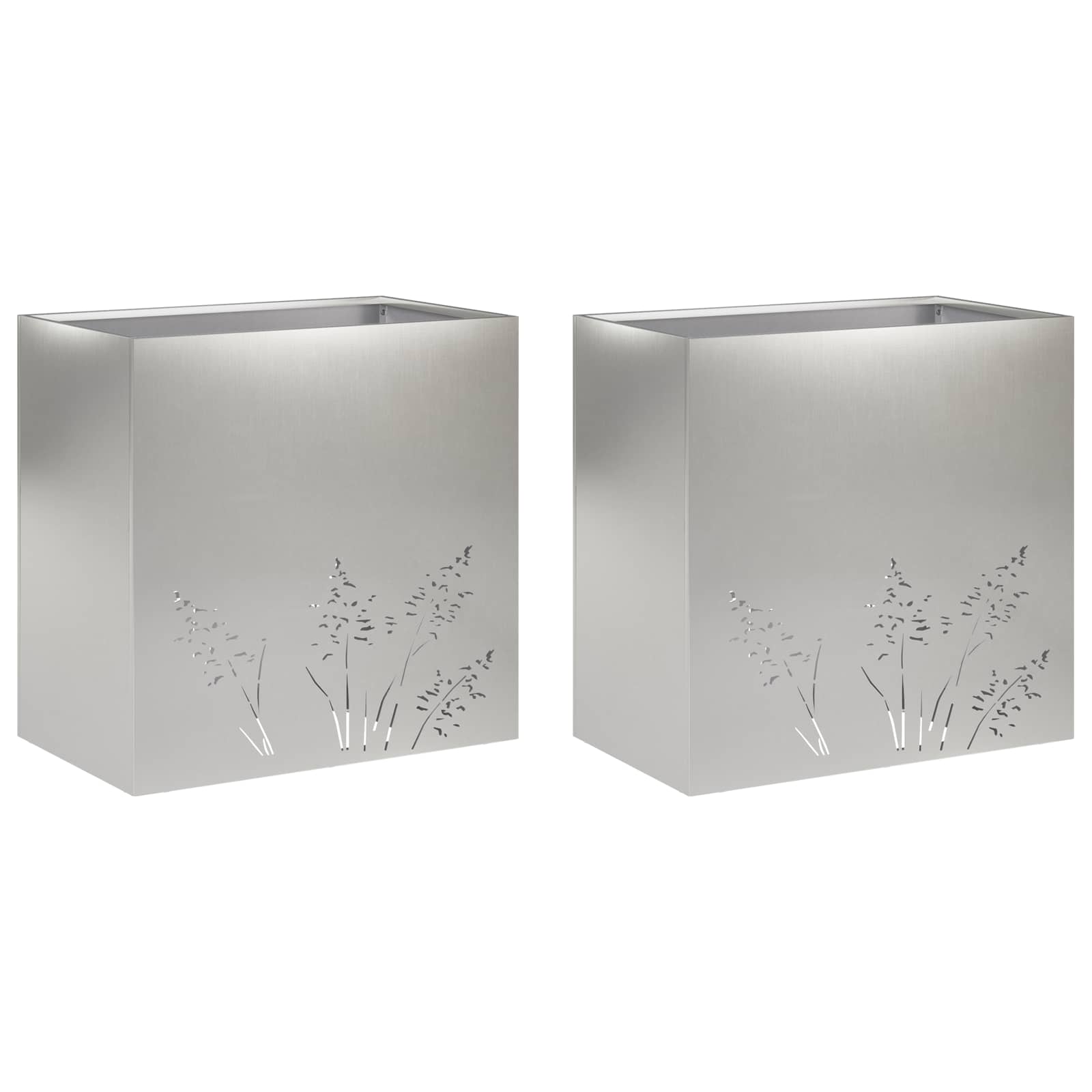 Vaso da giardino 2 pz Argento 50 x 30 x 49 cm Acciaio Inox