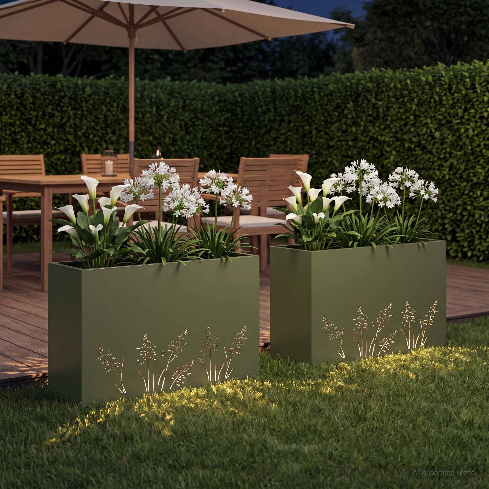Vaso da giardino 2 pz Verde Oliva 80 x 20 x 49 cm
