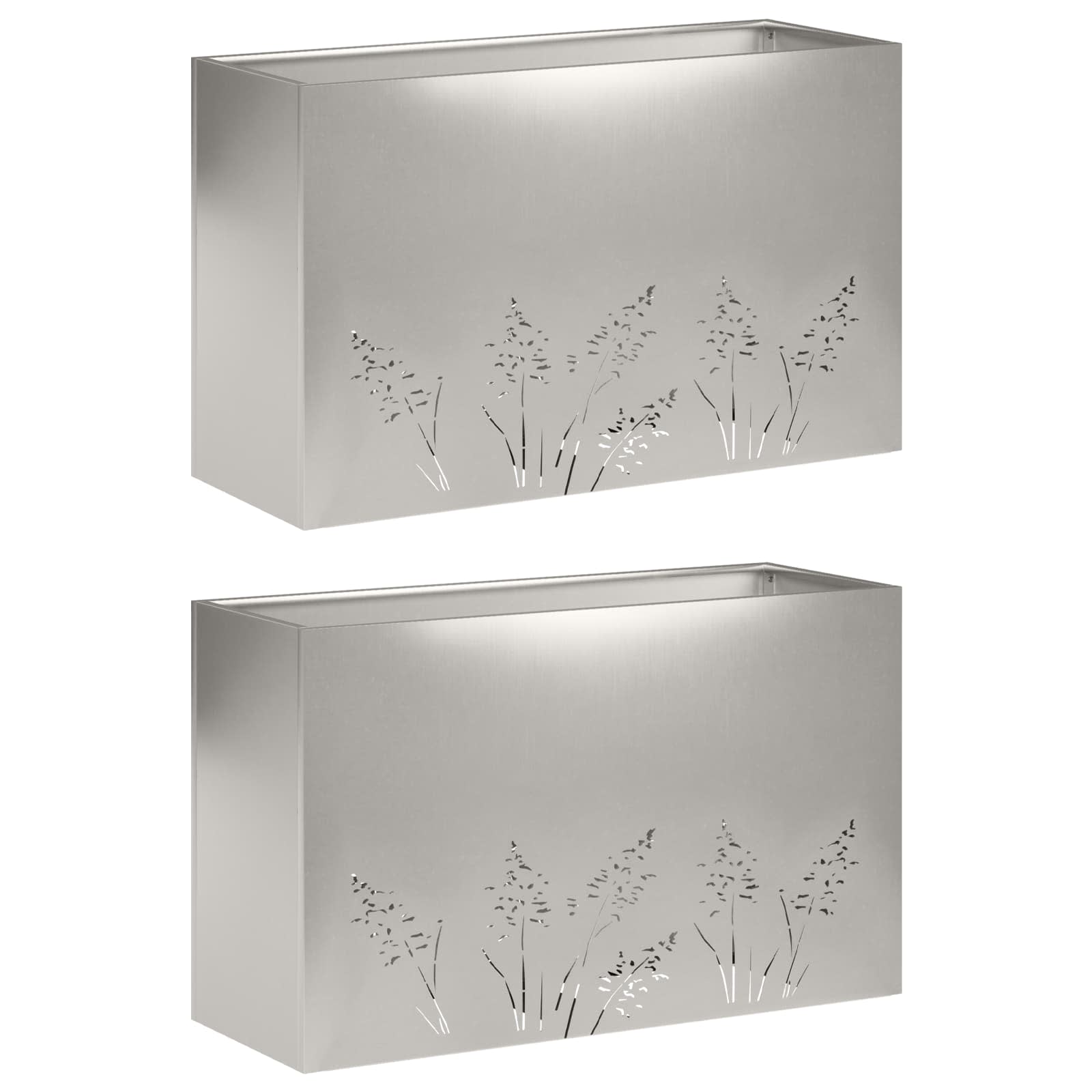 Vaso da giardino 2 pz Argento 80 x 20 x 49 cm Acciaio Inox