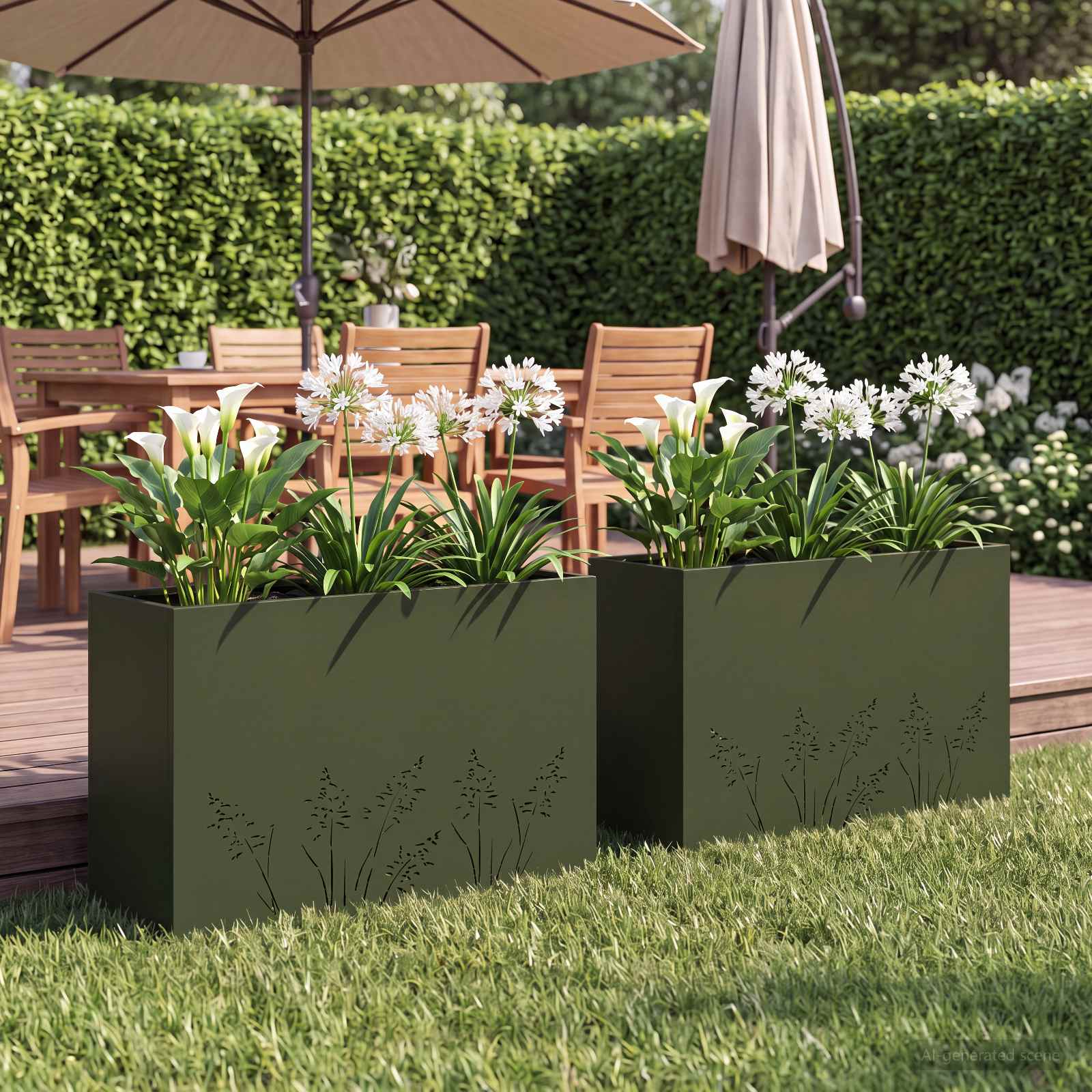 Vaso da giardino 2 pz Verde Oliva 80 x 30 x 49 cm