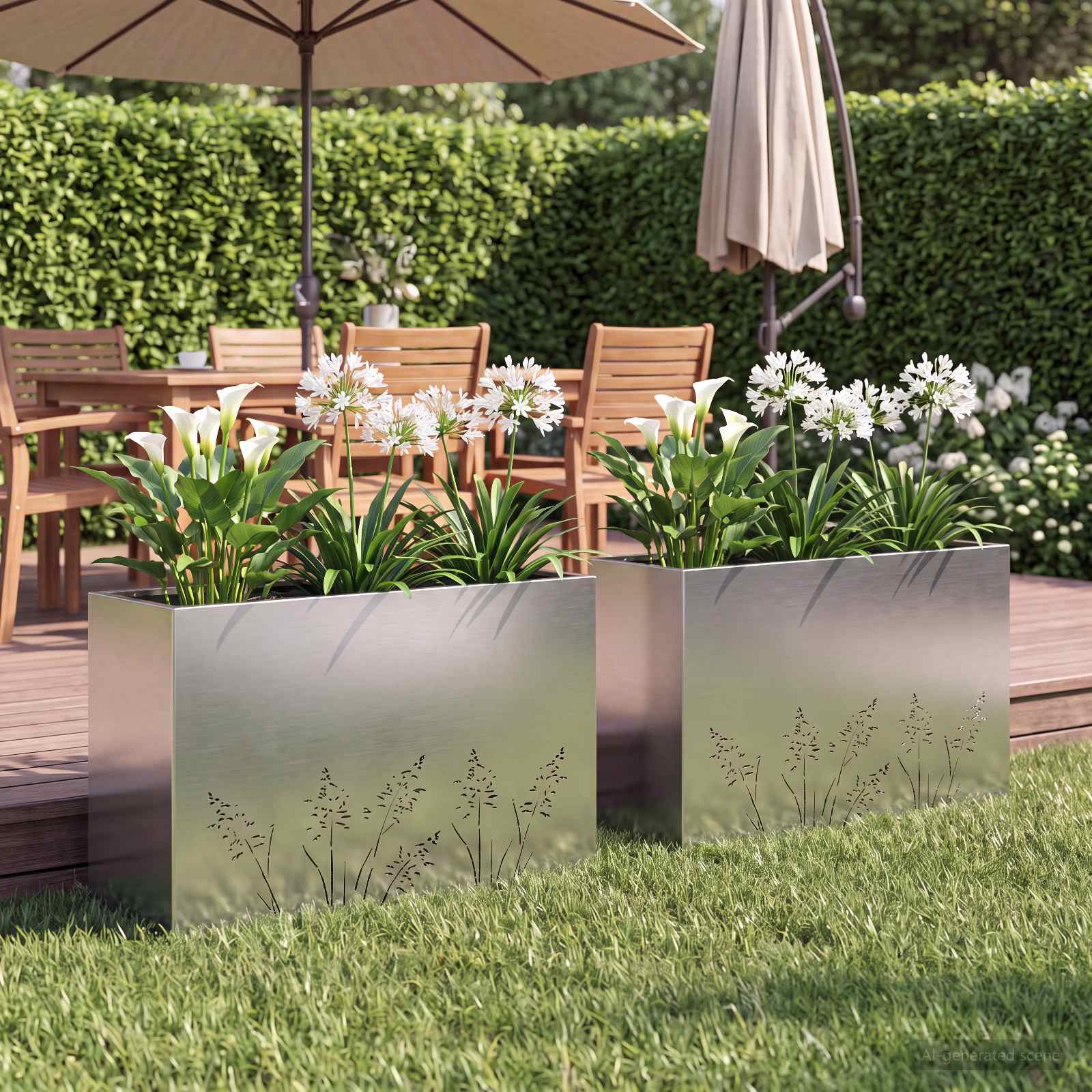 Vaso da giardino 2 pz Argento 80 x 30 x 49 cm Acciaio Inox