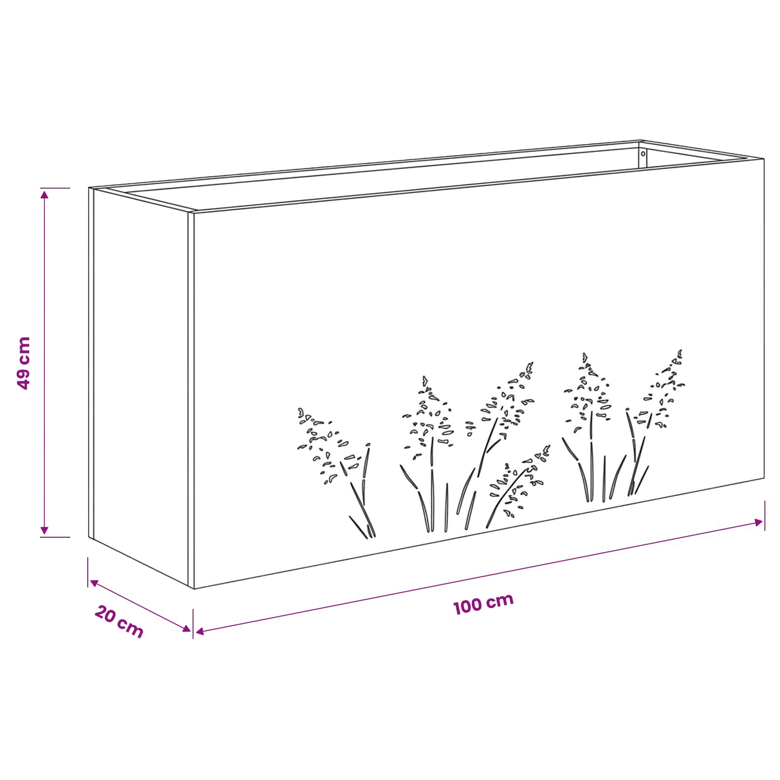 Vaso da giardino Verde Oliva 100 x 20 x 49 cm
