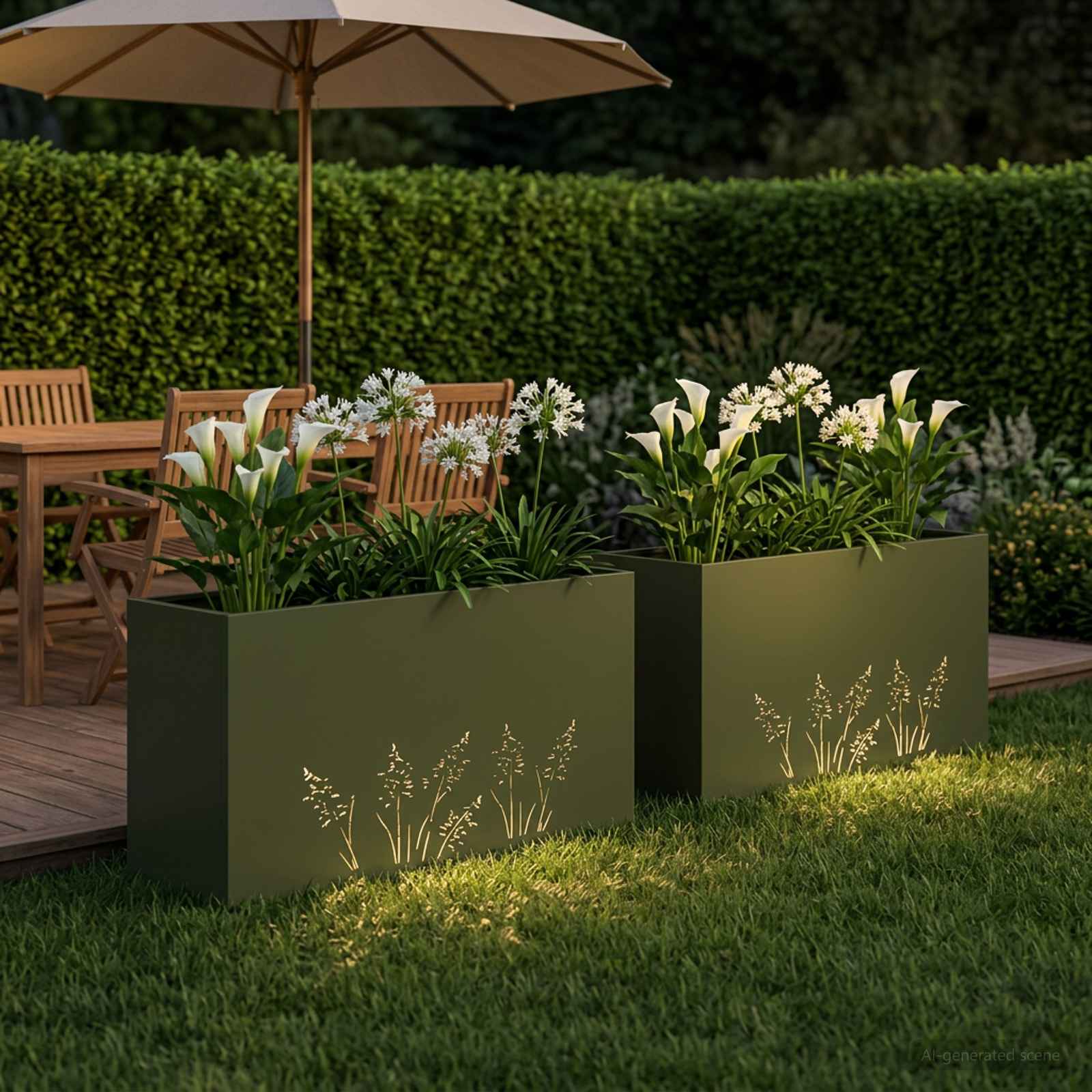 Vaso da giardino 2 pz Verde Oliva 100 x 20 x 49 cm