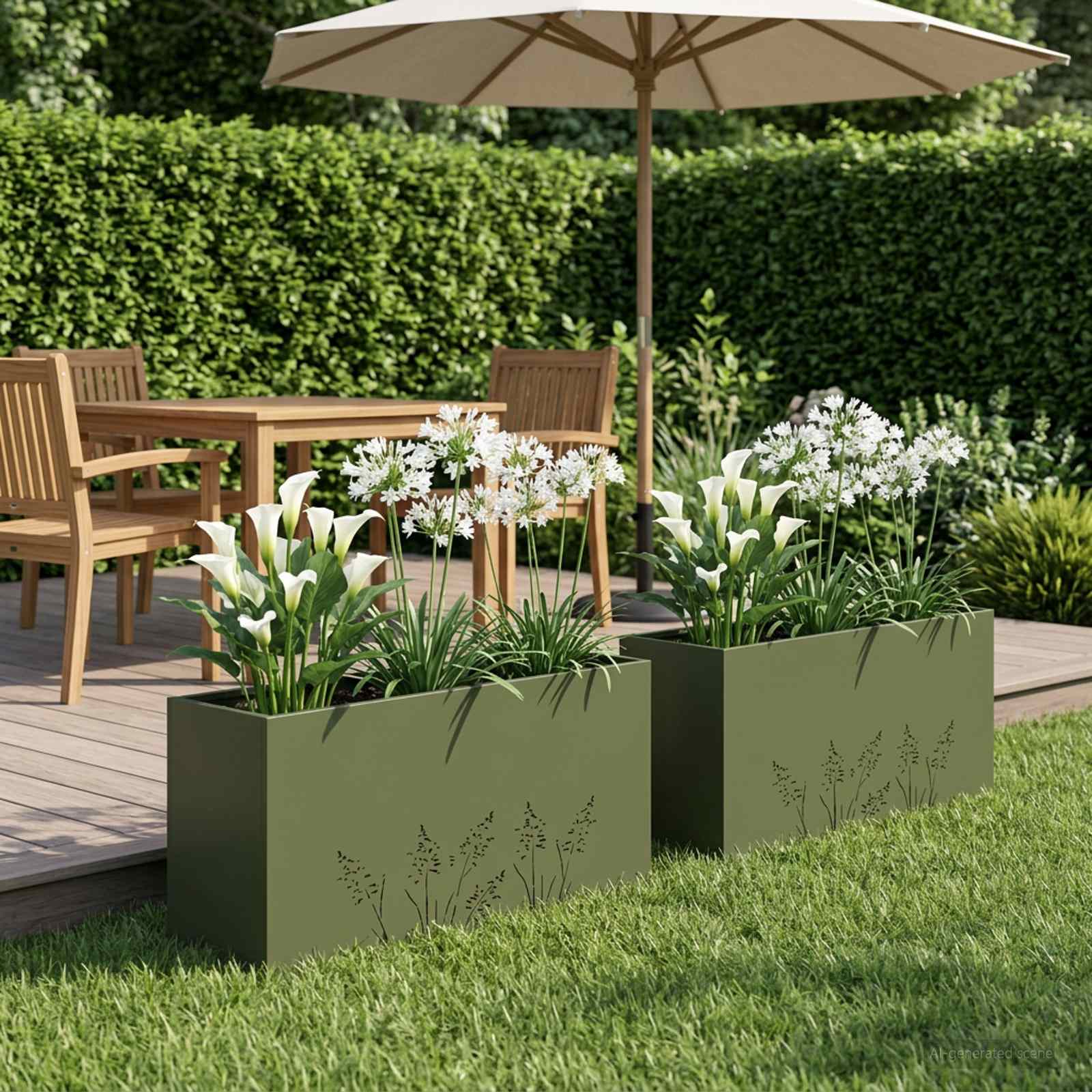 Vaso da giardino 2 pz Verde Oliva 100 x 30 x 49 cm