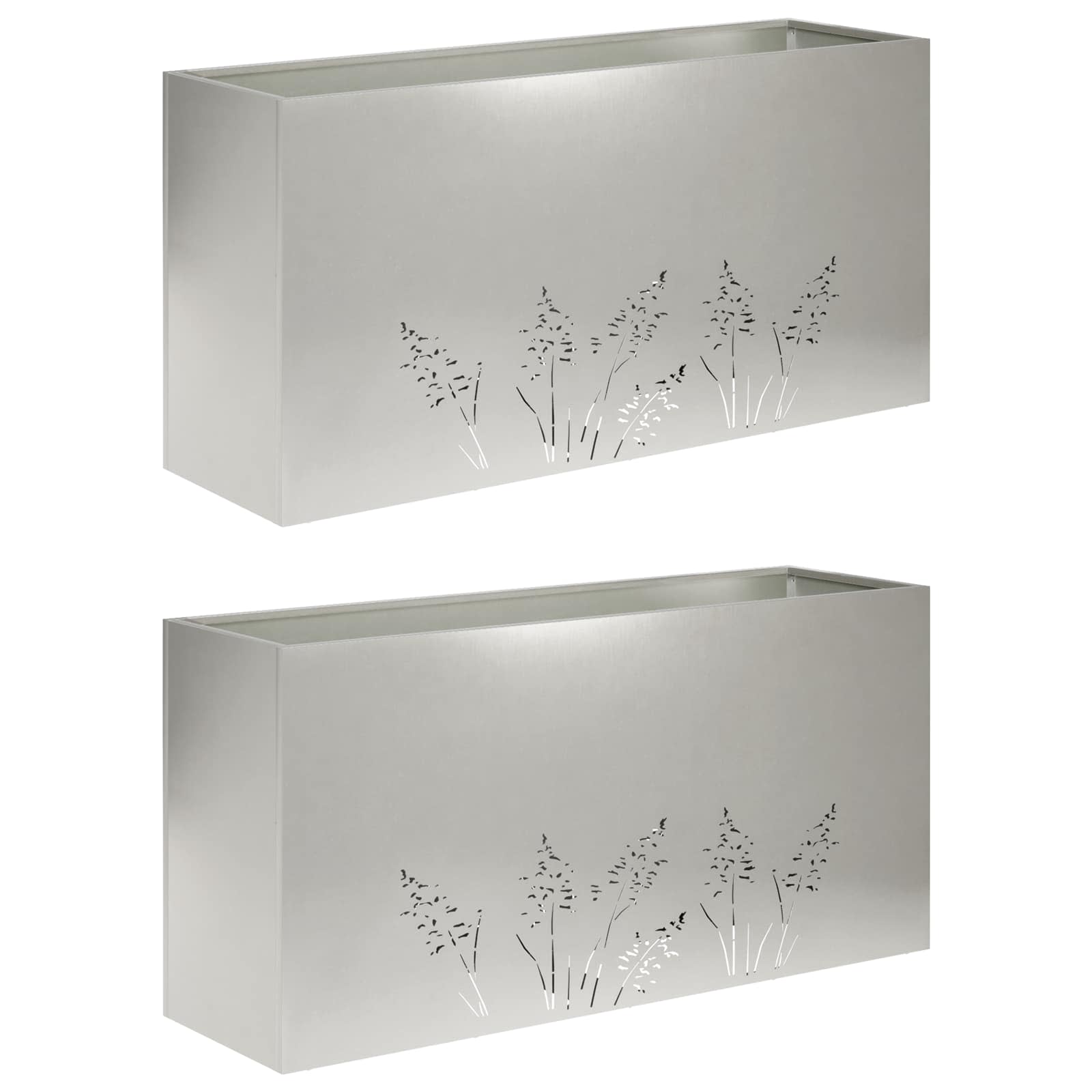 Vaso da giardino 2 pz Argento 100 x 30 x 49 cm Acciaio Inox