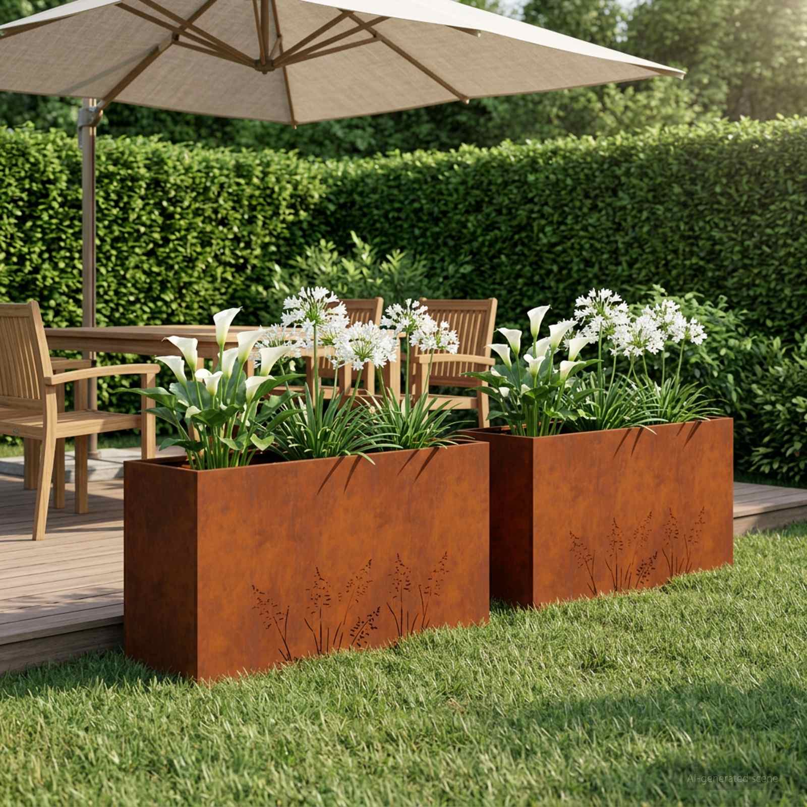 Vaso da giardino 2 pz Ruggine 100 x 30 x 49 cm Acciaio Corten