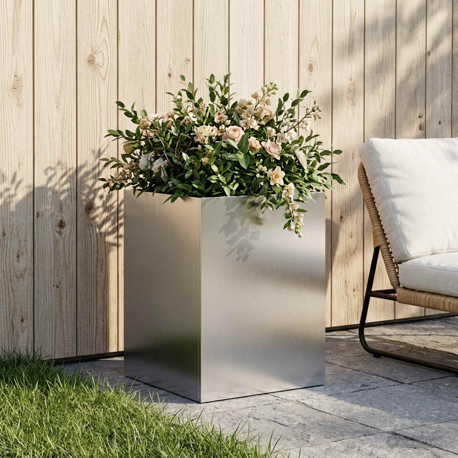 Vaso da giardino Argento 40 x 40 x 60 cm Acciaio Inox