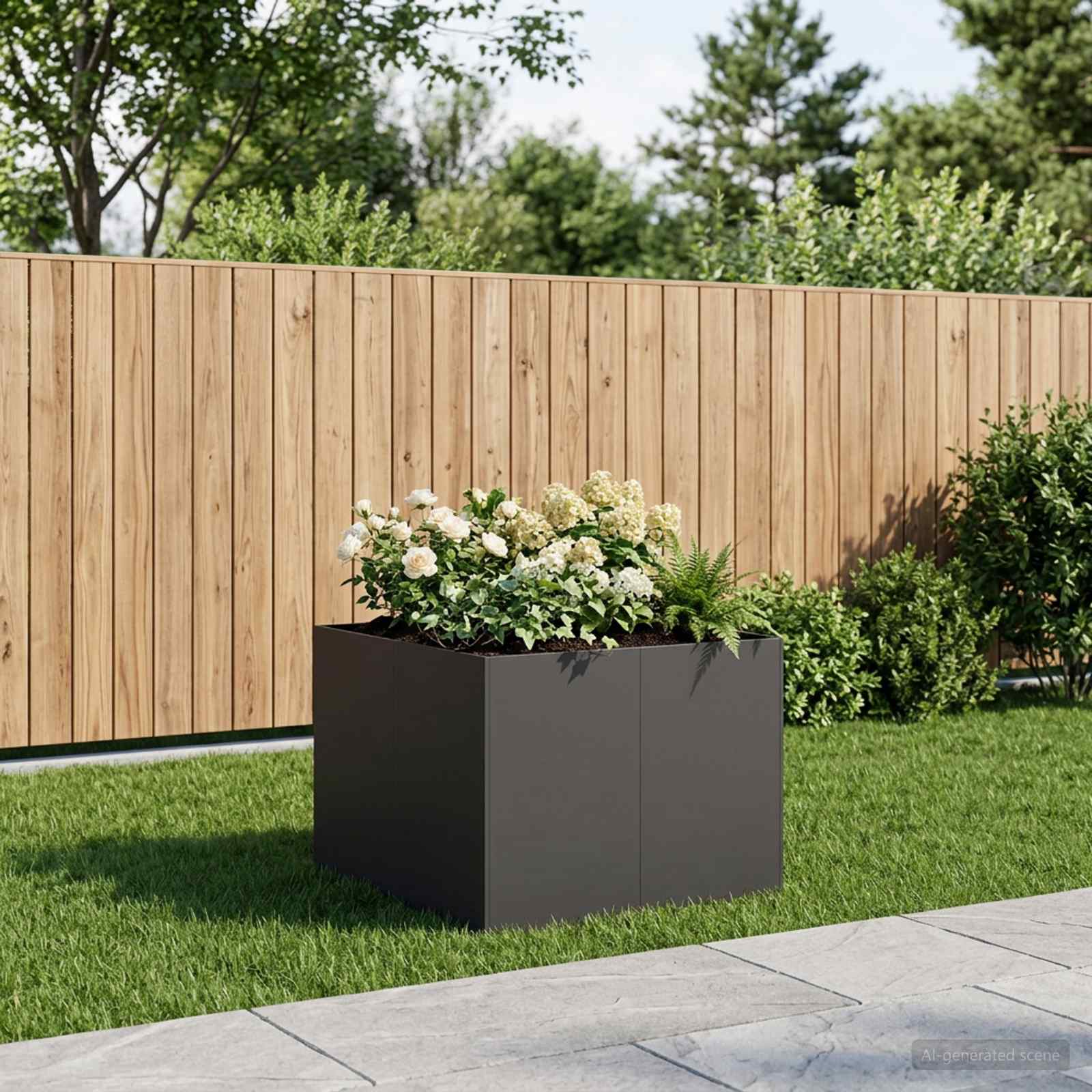 Vaso da giardino Nero 80 x 80 x 60 cm Acciaio laminato a freddo