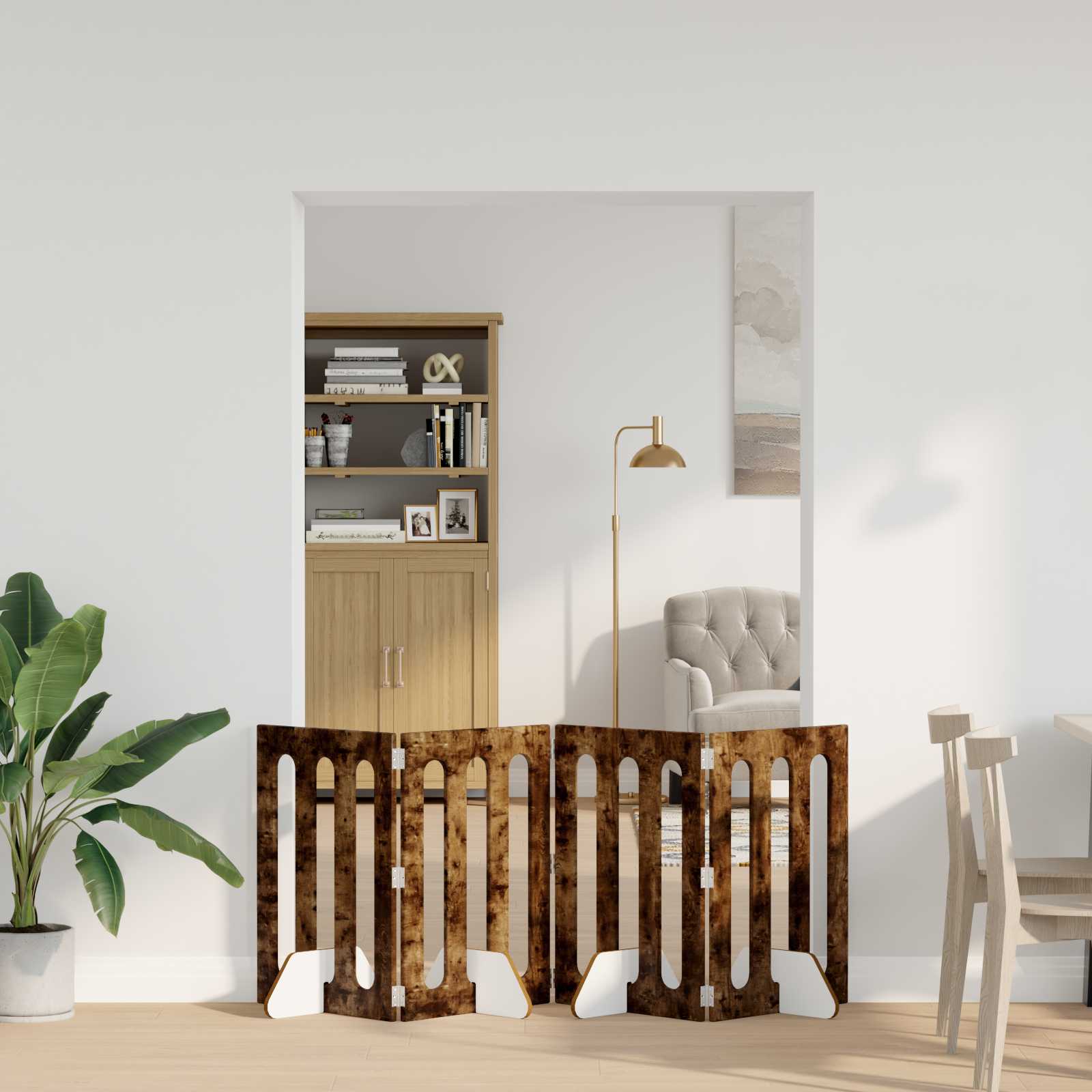 Recinto pieghevole per animali 4 pz Rovere Fumo
