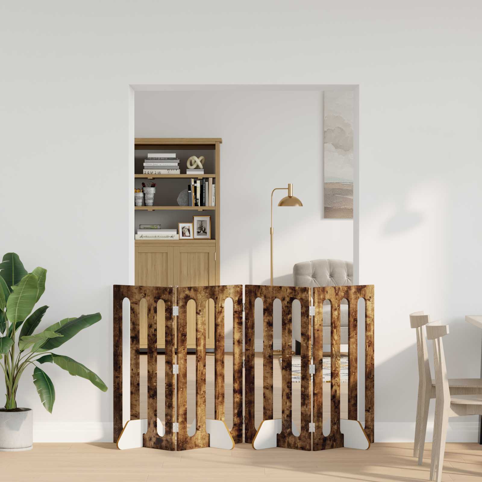 Recinto pieghevole per animali 4 pz Rovere Fumo