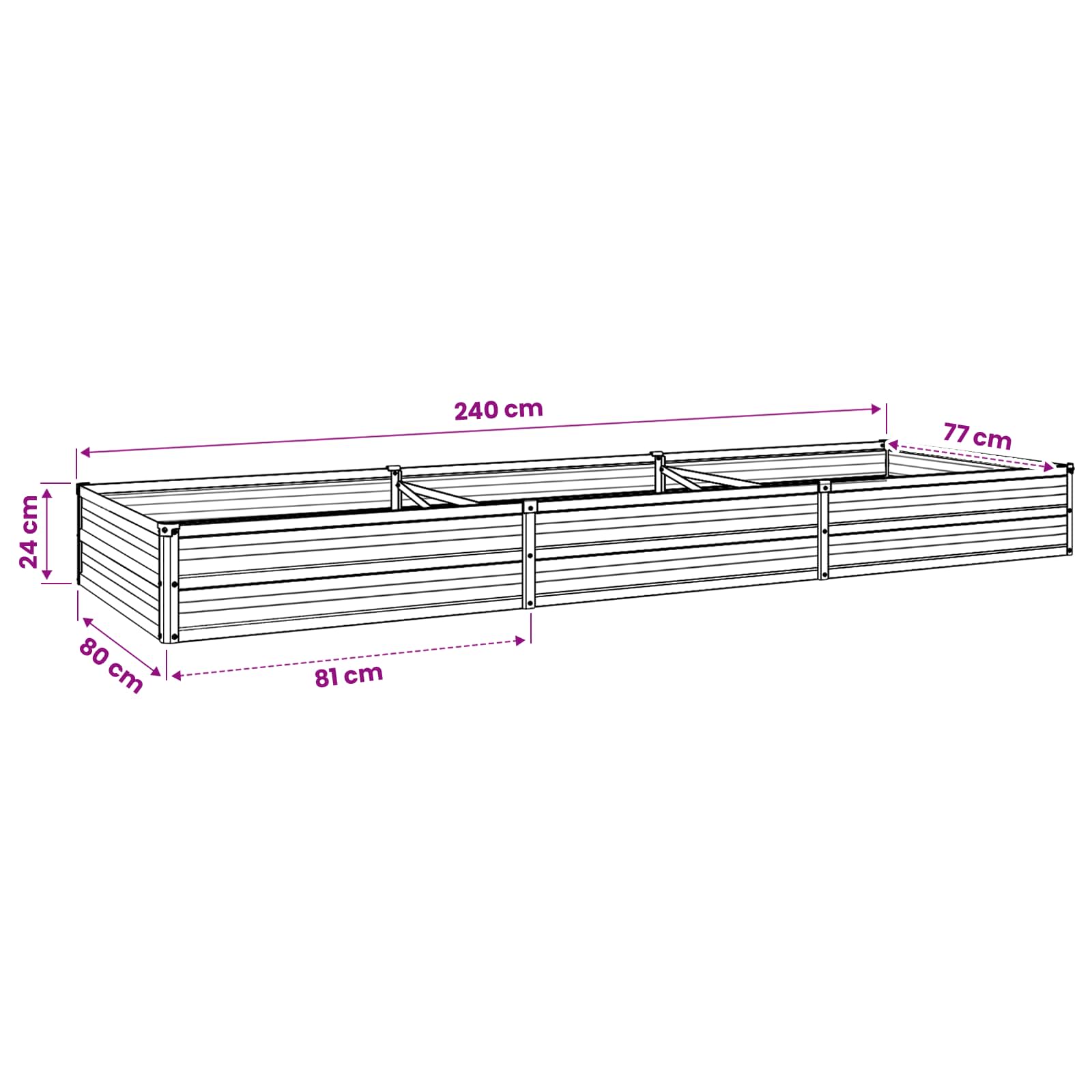 Letto rialzato da giardino Avorio 240 x 80 x 24 cm