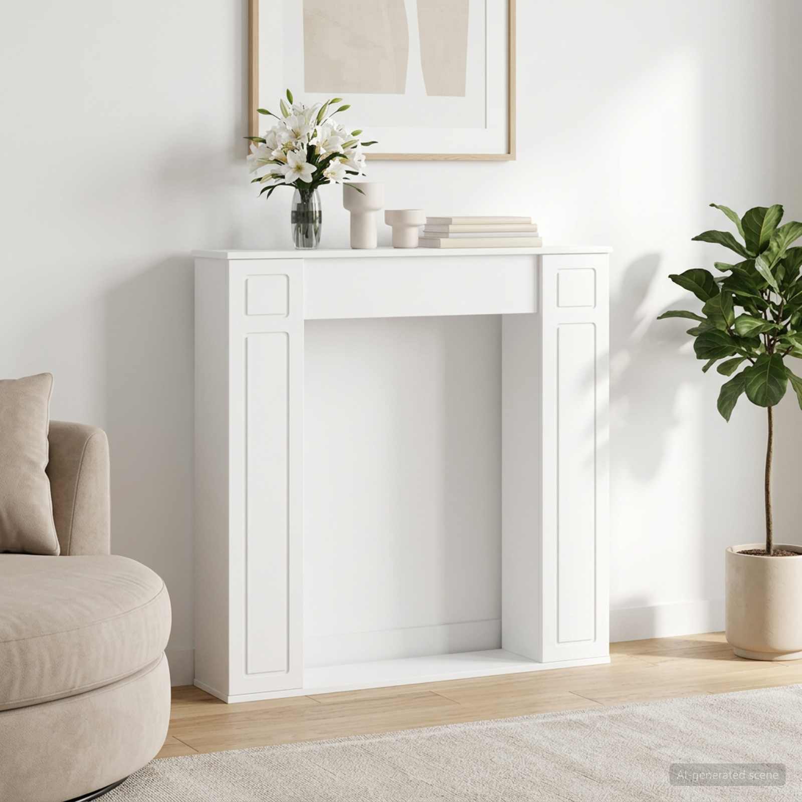 Cornice per camino Bianco 100 x 20 x 100 cm