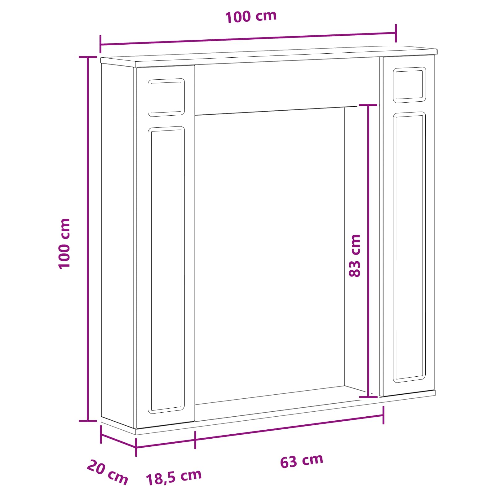 Cornice per camino Bianco 100 x 20 x 100 cm