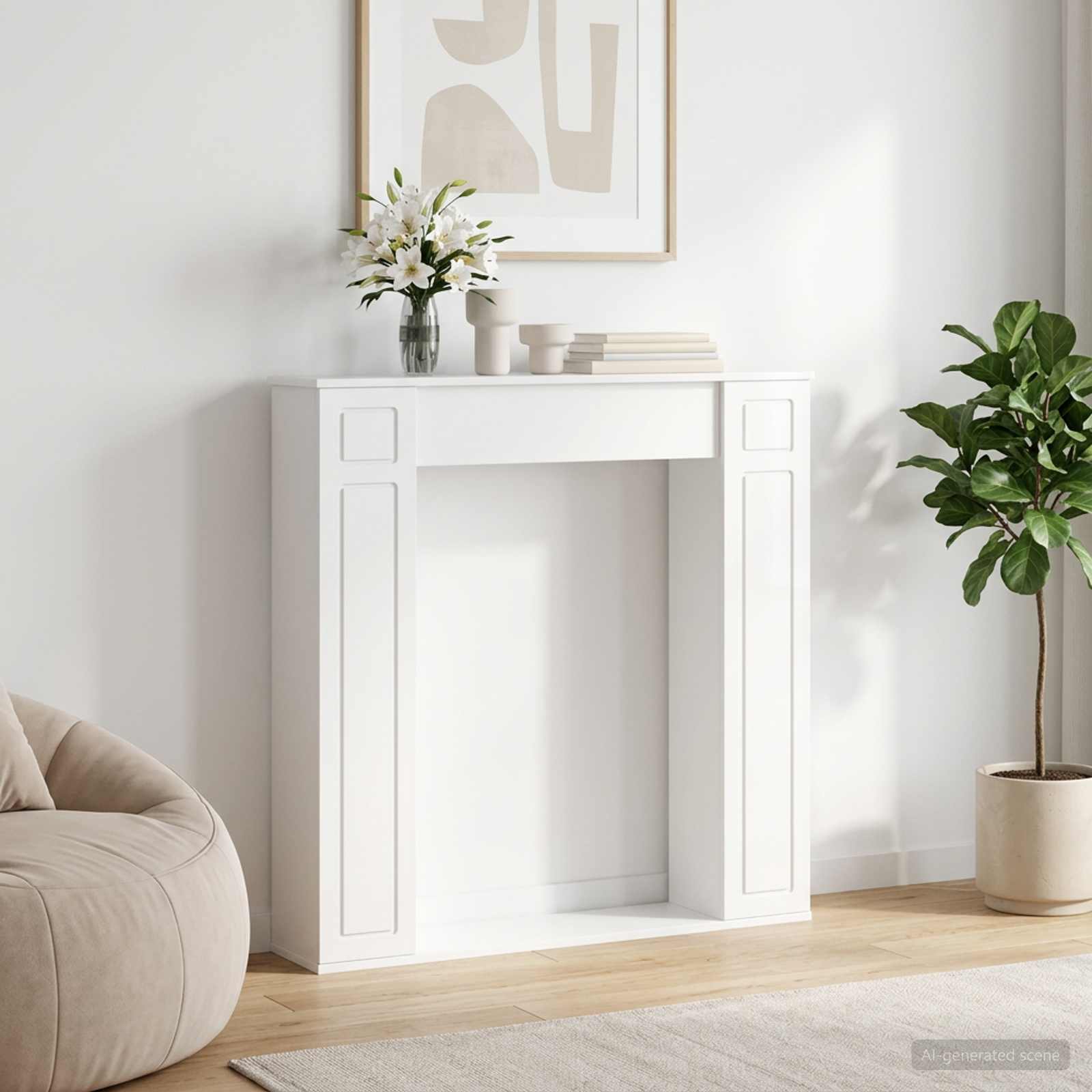 Cornice per camino Bianco Lucido 100 x 20 x 100 cm