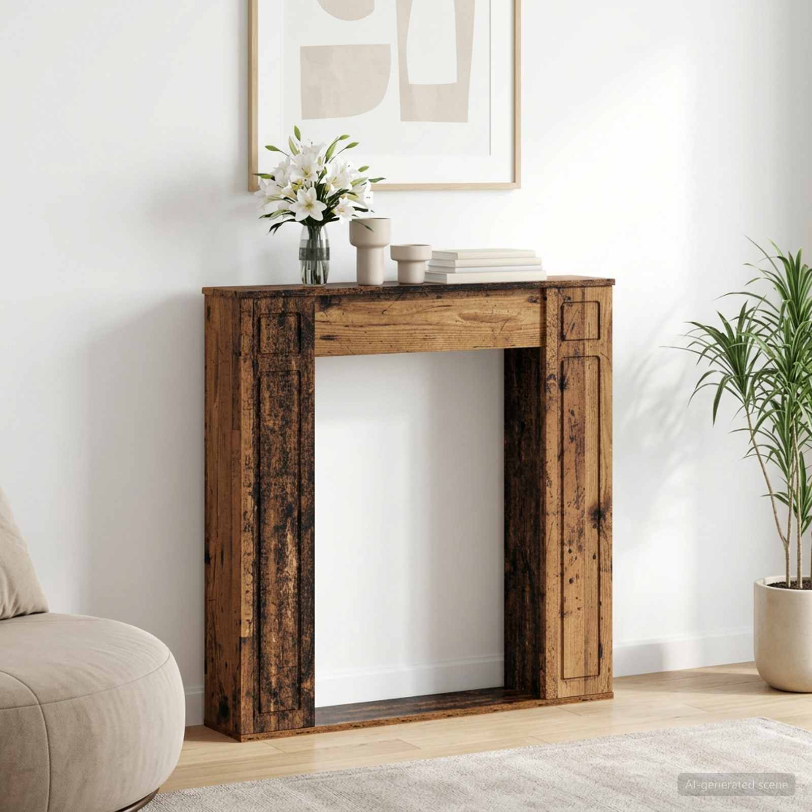 Cornice per camino Legno antico 100 x 20 x 100 cm