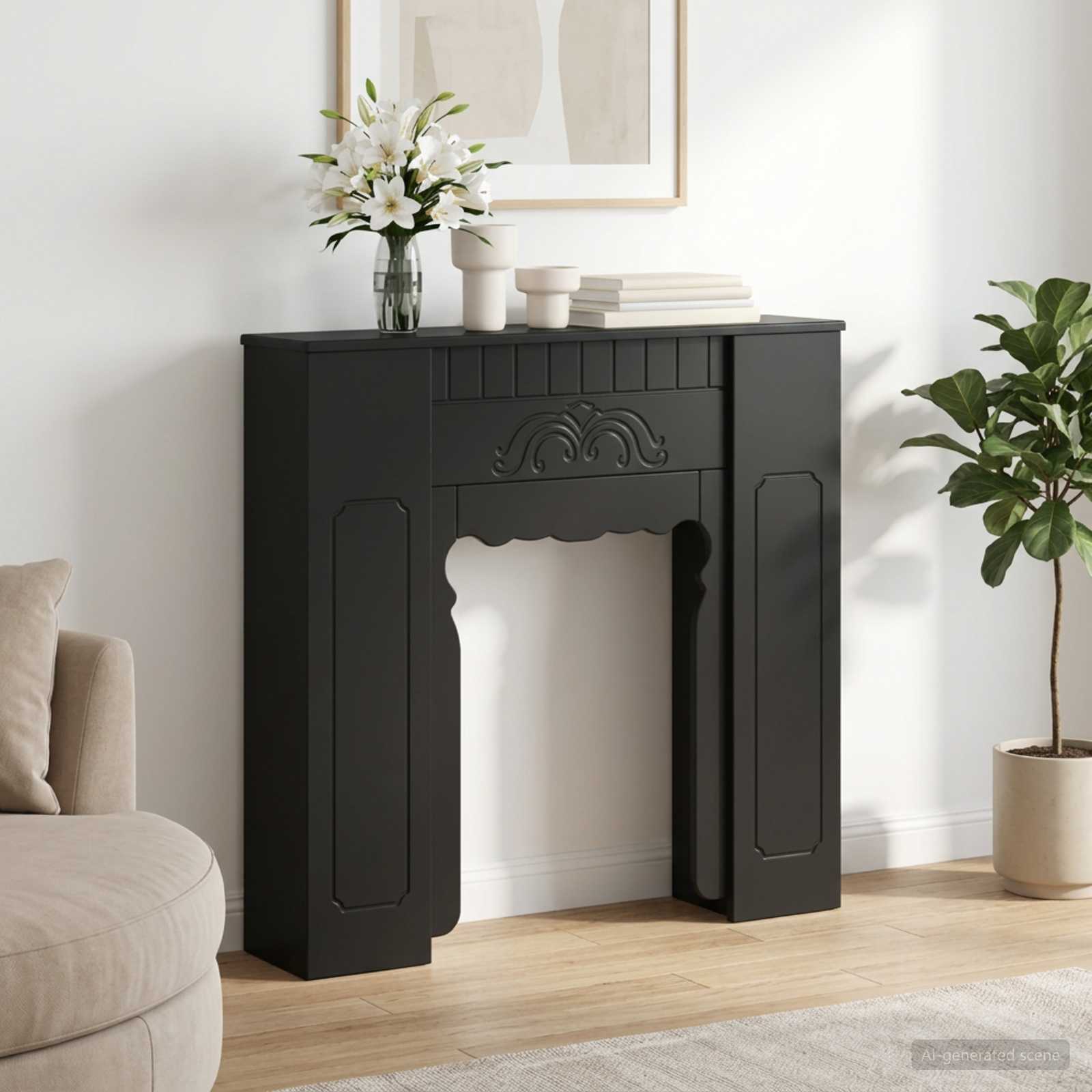 Cornice per camino Nero 93 x 20 x 89 cm Legno ingegnerizzato