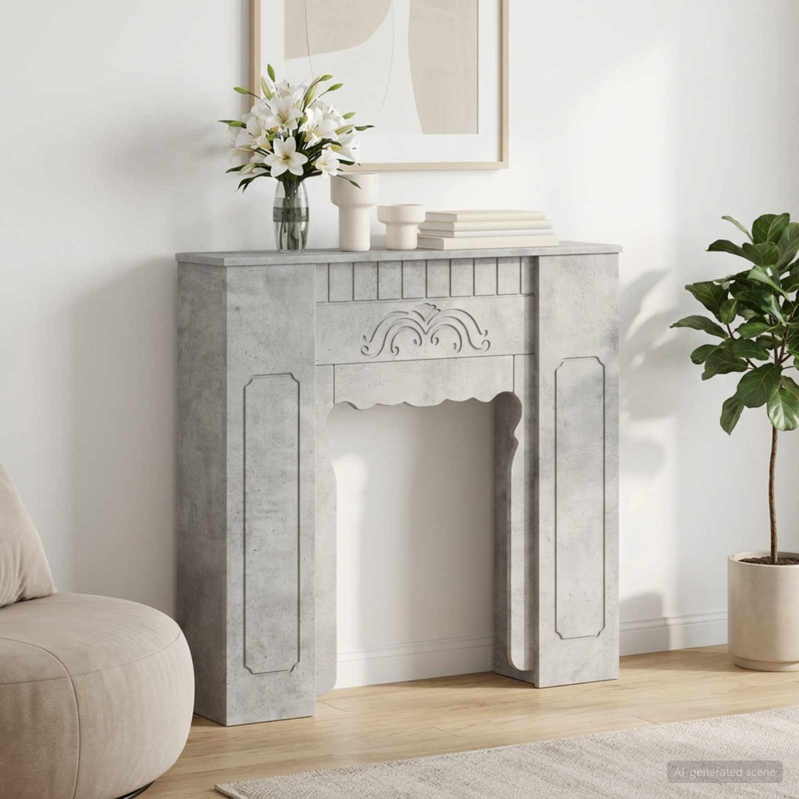 Cornice per camino Grigio Cemento 93 x 20 x 89 cm