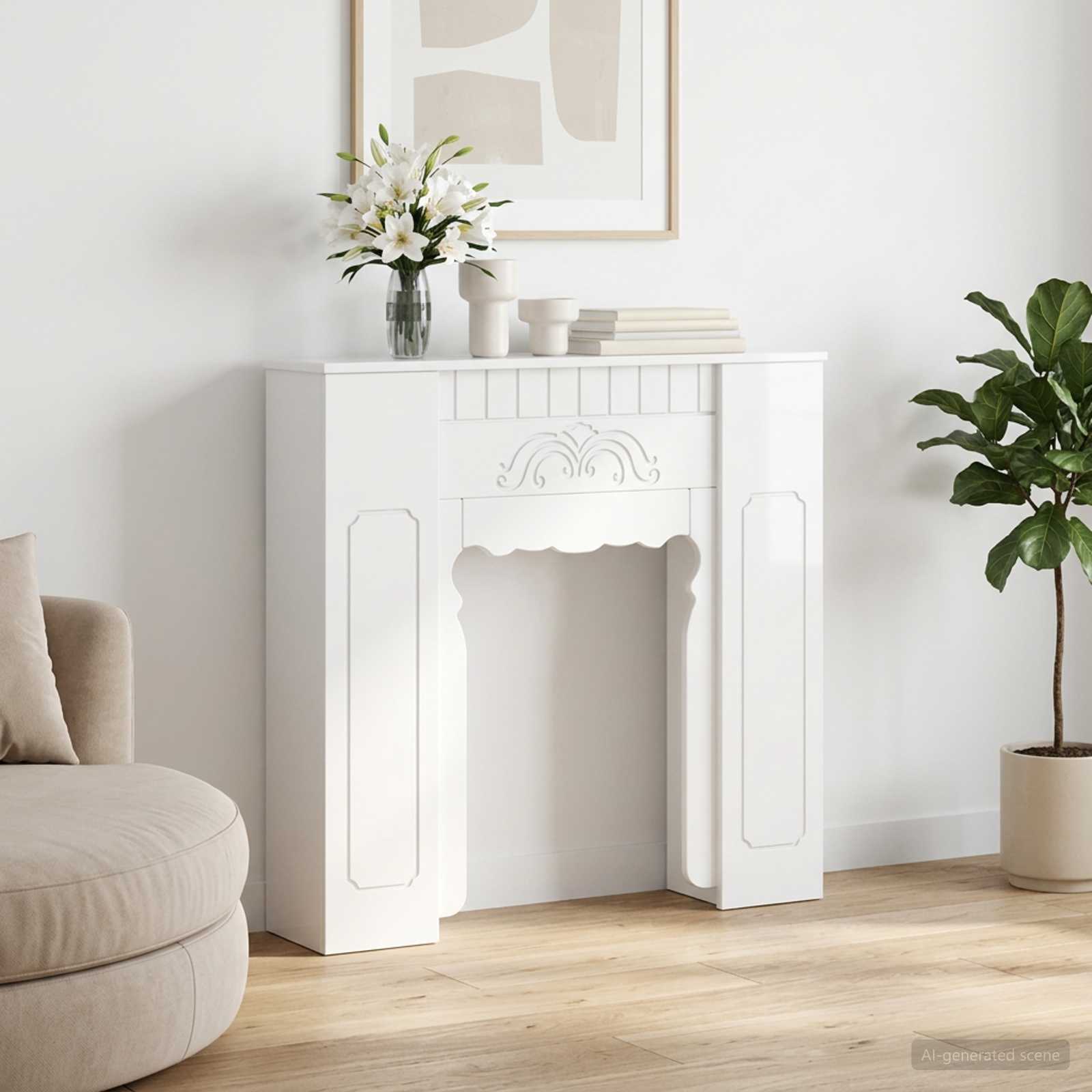 Cornice per camino Bianco Lucido 93 x 20 x 89 cm