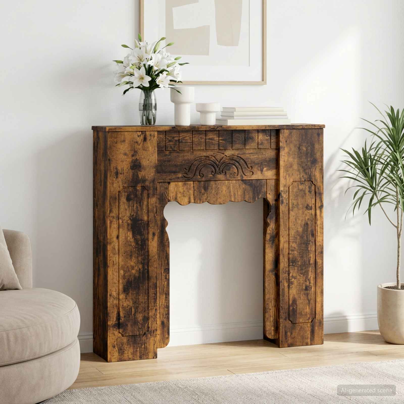 Cornice per camino Rovere Fumo 93 x 20 x 89 cm