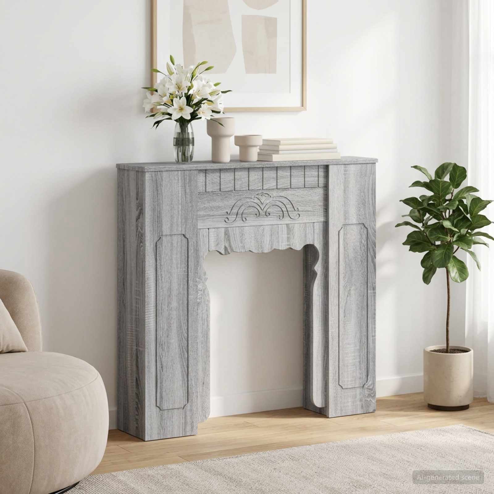 Cornice per camino Sonoma grigio 93 x 20 x 89 cm