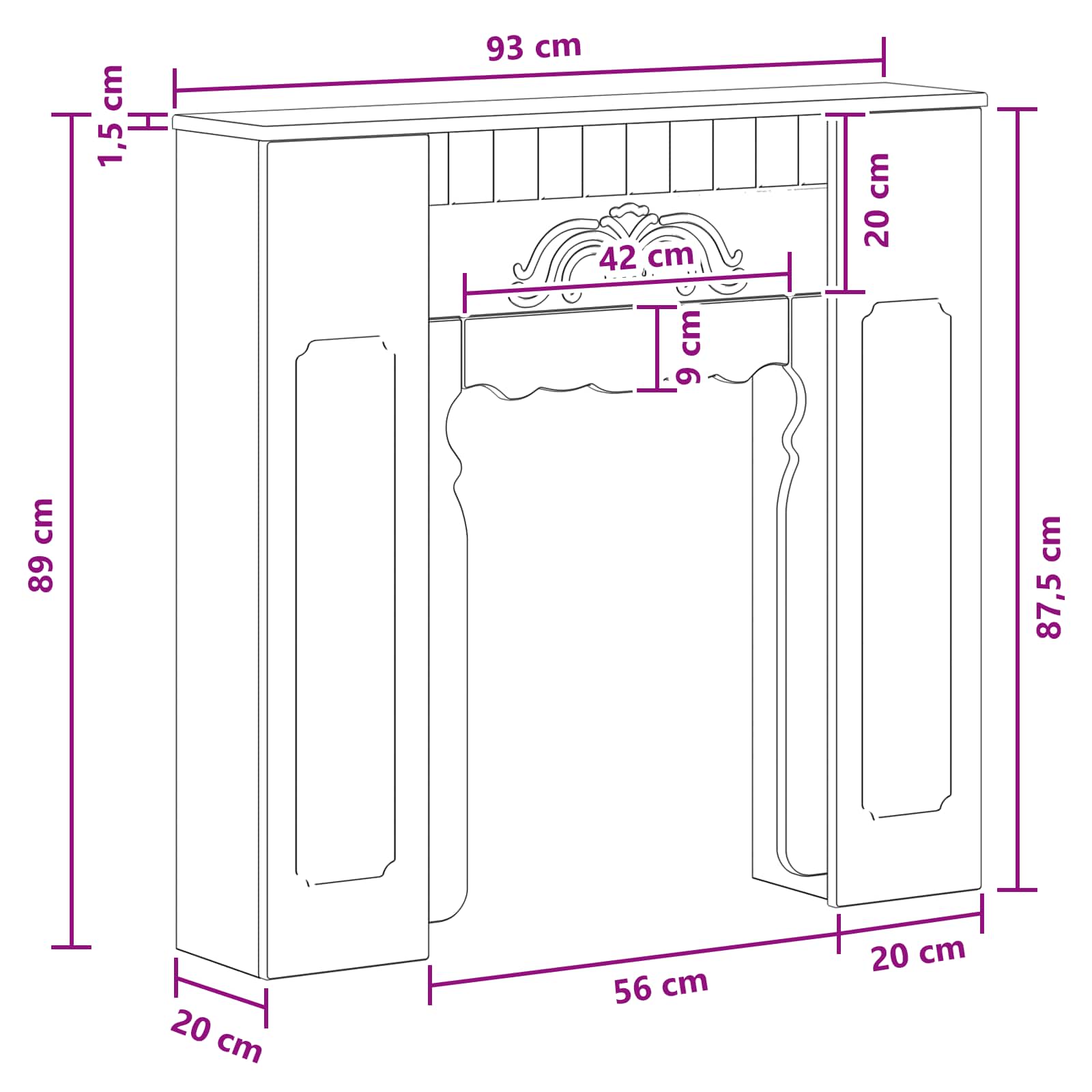 Cornice per camino Sonoma grigio 93 x 20 x 89 cm
