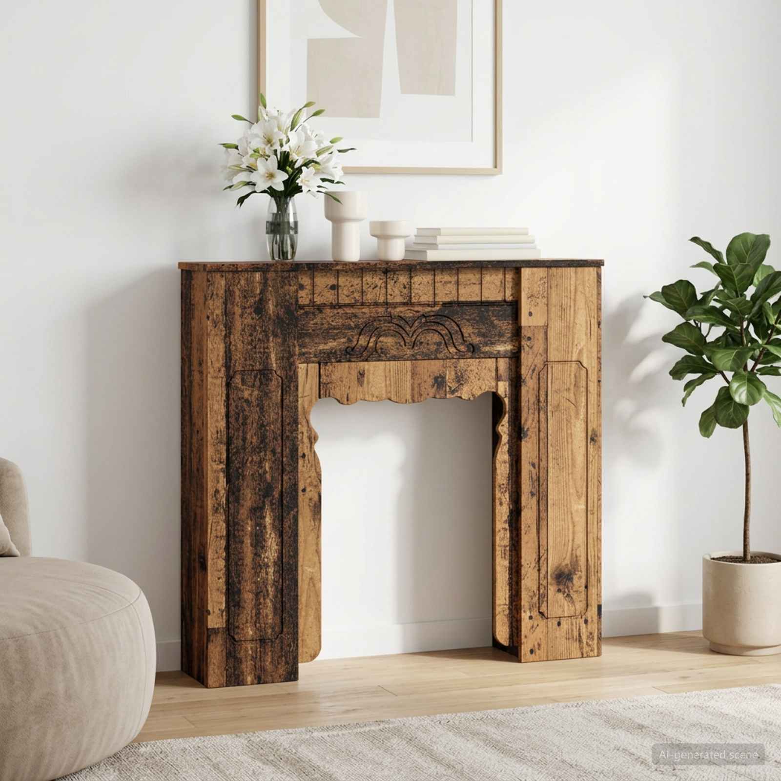 Cornice per camino Legno antico 93 x 20 x 89 cm