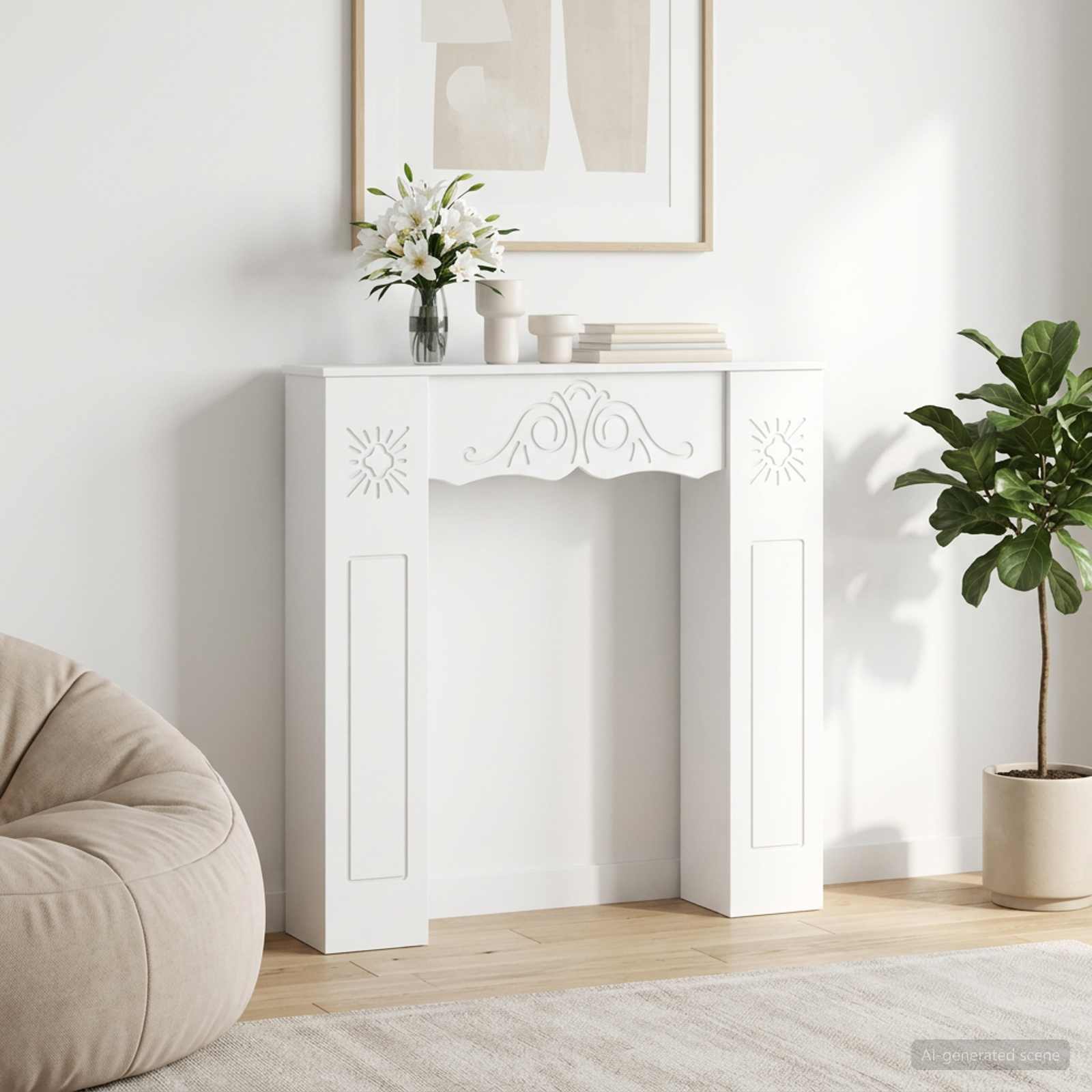 Cornice per camino Bianco 102 x 20 x 102 cm