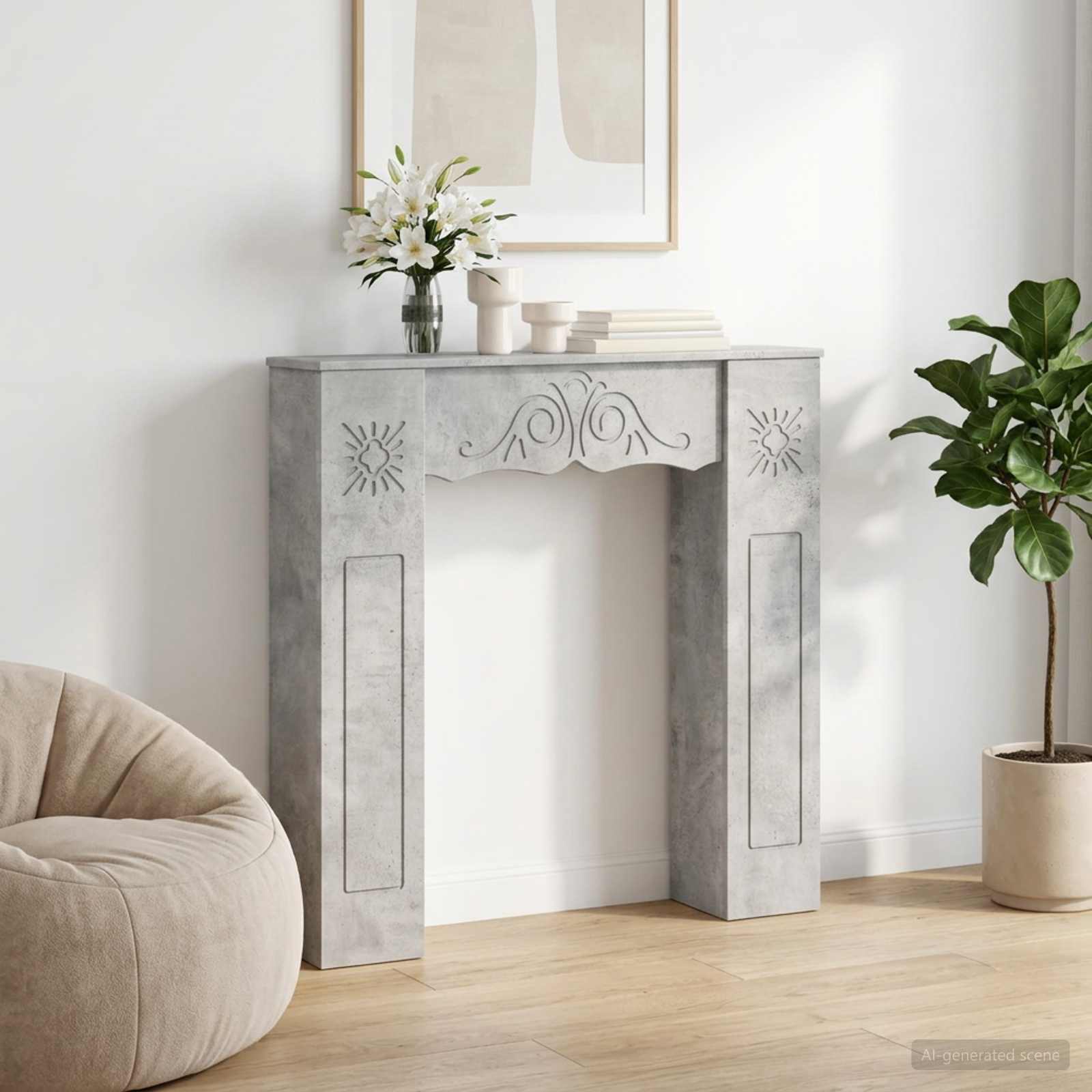 Cornice per camino Grigio Cemento 102 x 20 x 102 cm