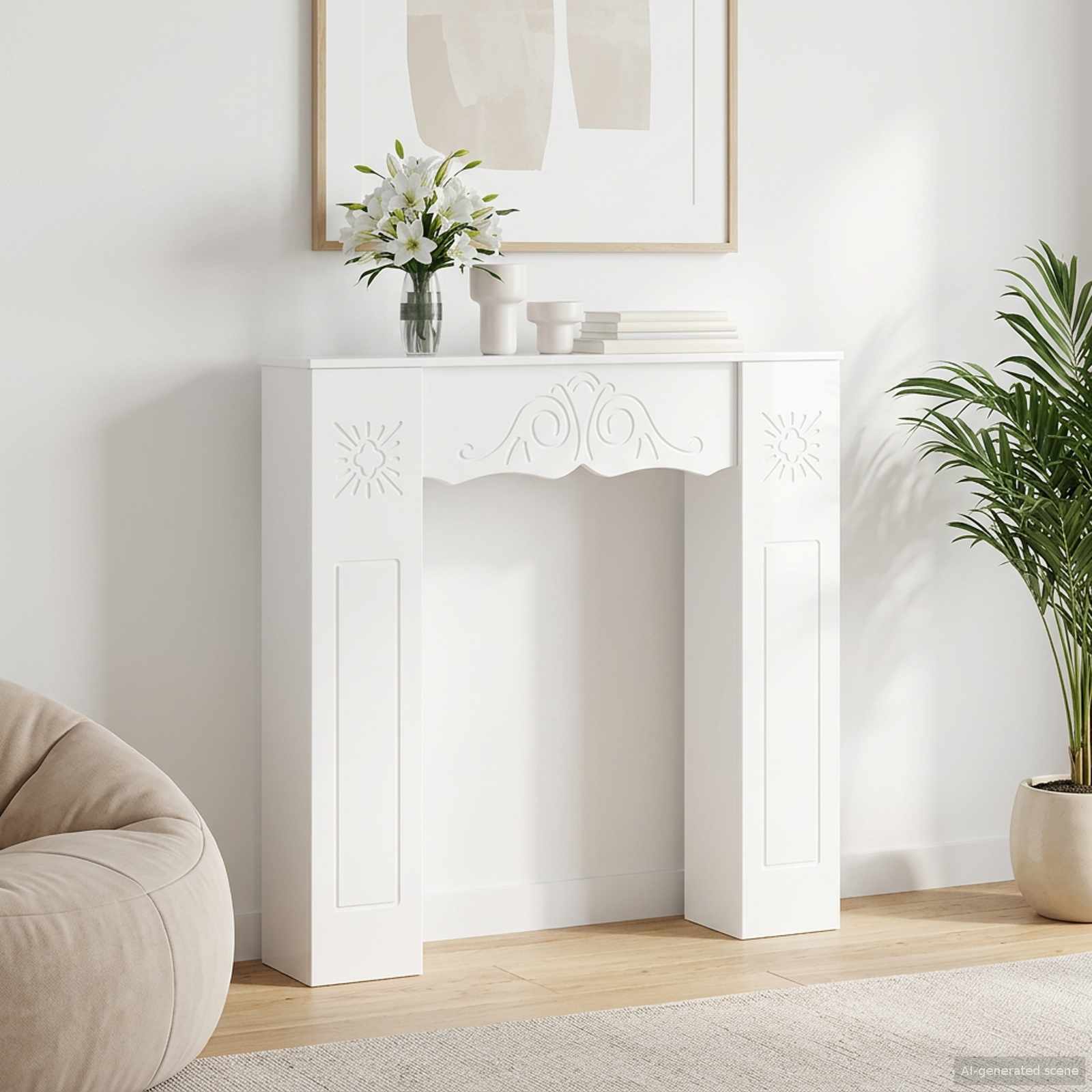 Cornice per camino Bianco Lucido 102 x 20 x 102 cm