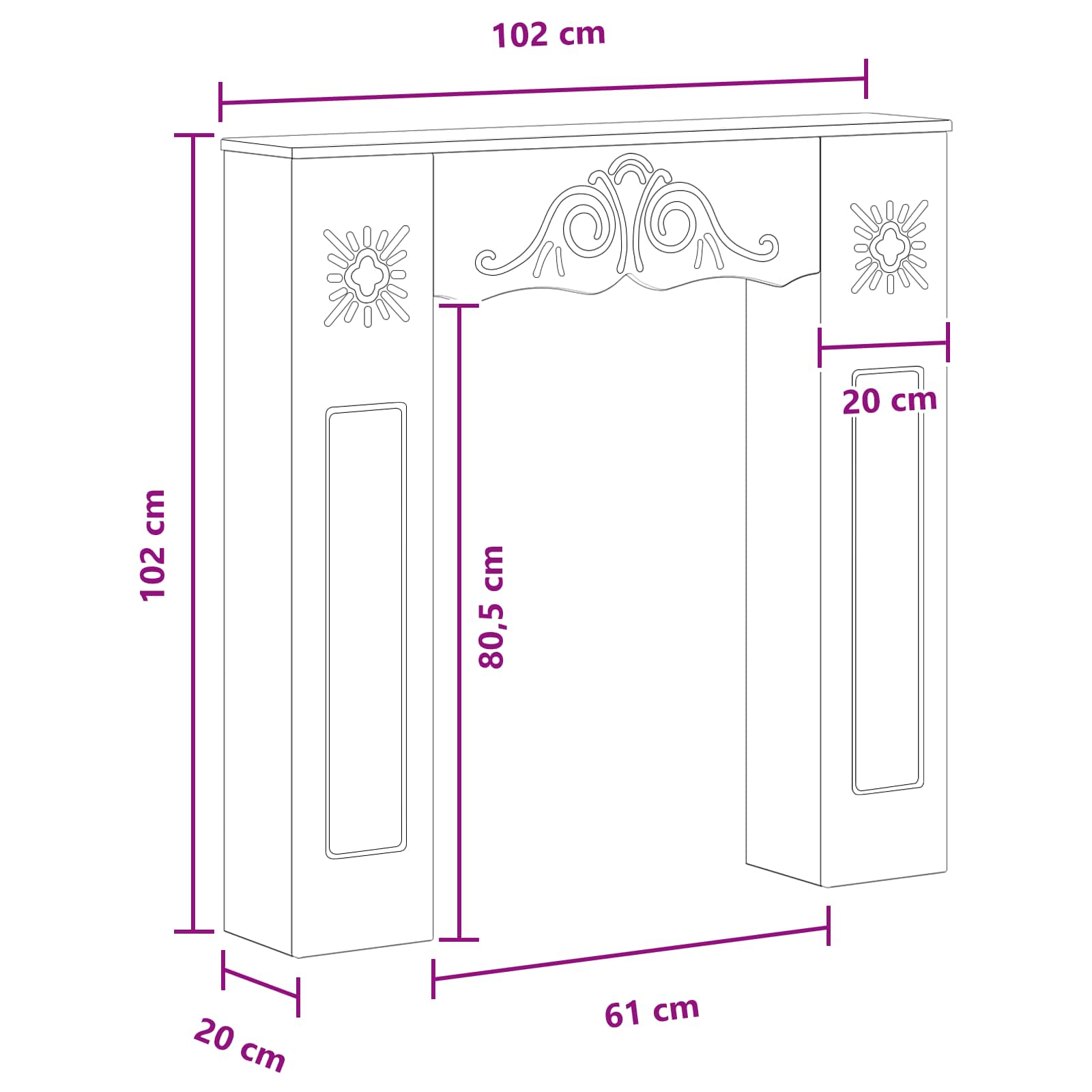 Cornice per camino Bianco Lucido 102 x 20 x 102 cm