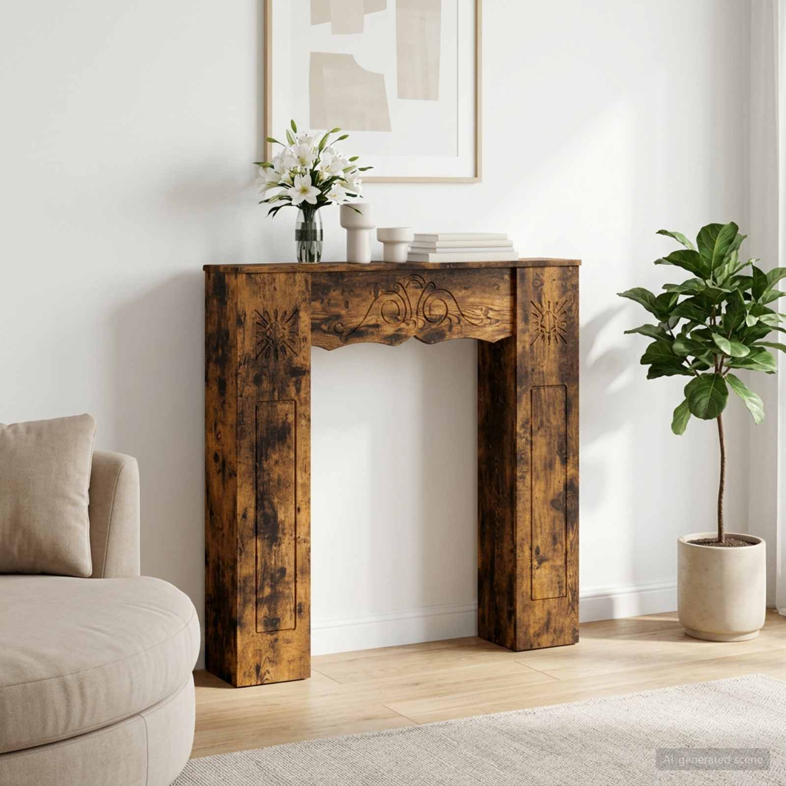 Cornice per camino Rovere Fumo 102 x 20 x 102 cm