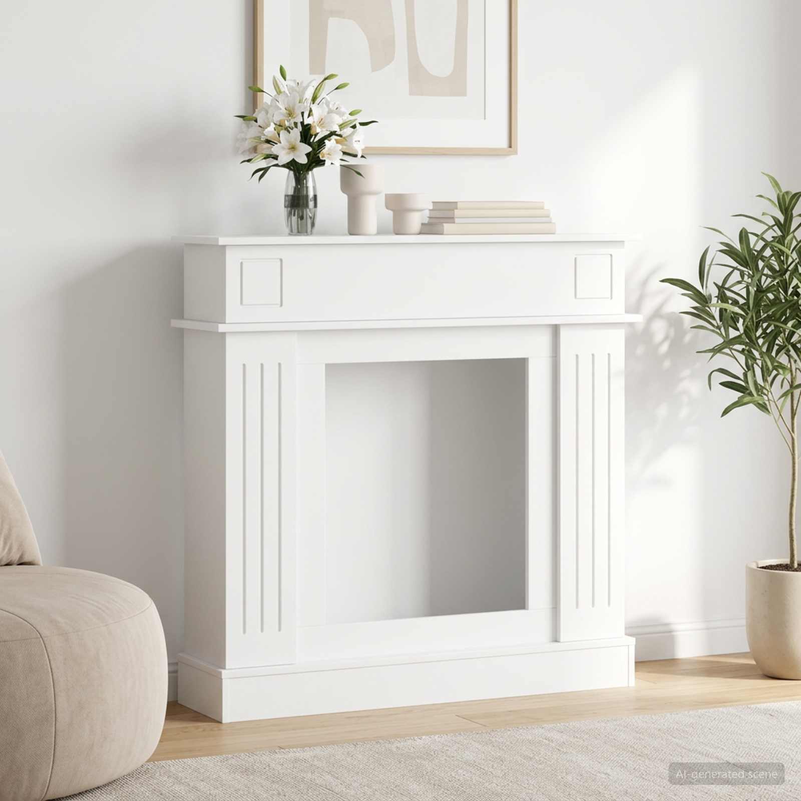 Cornice per camino Bianco 102 x 26 x 100 cm