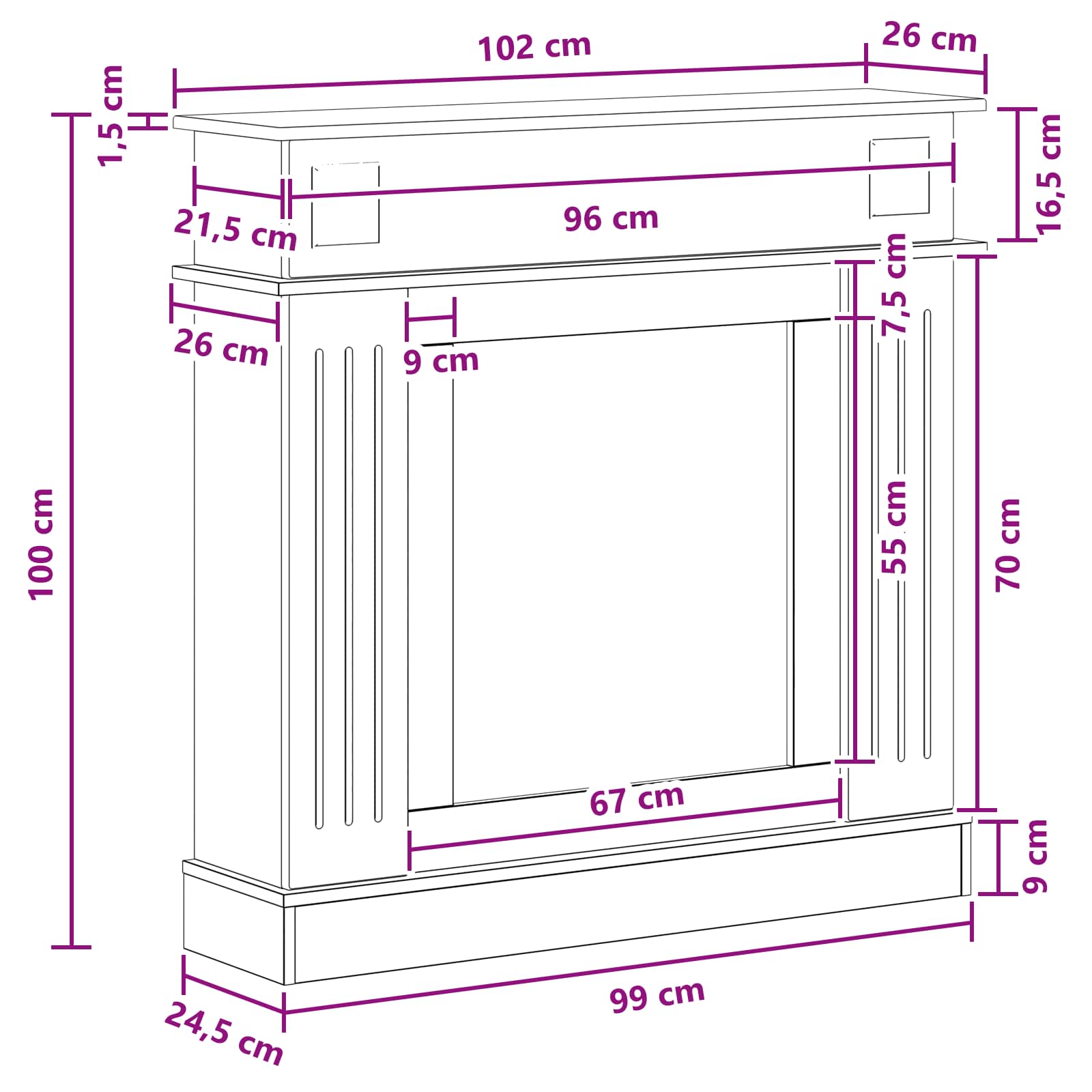 Cornice per camino Rovere Sonoma 102 x 26 x 100 cm