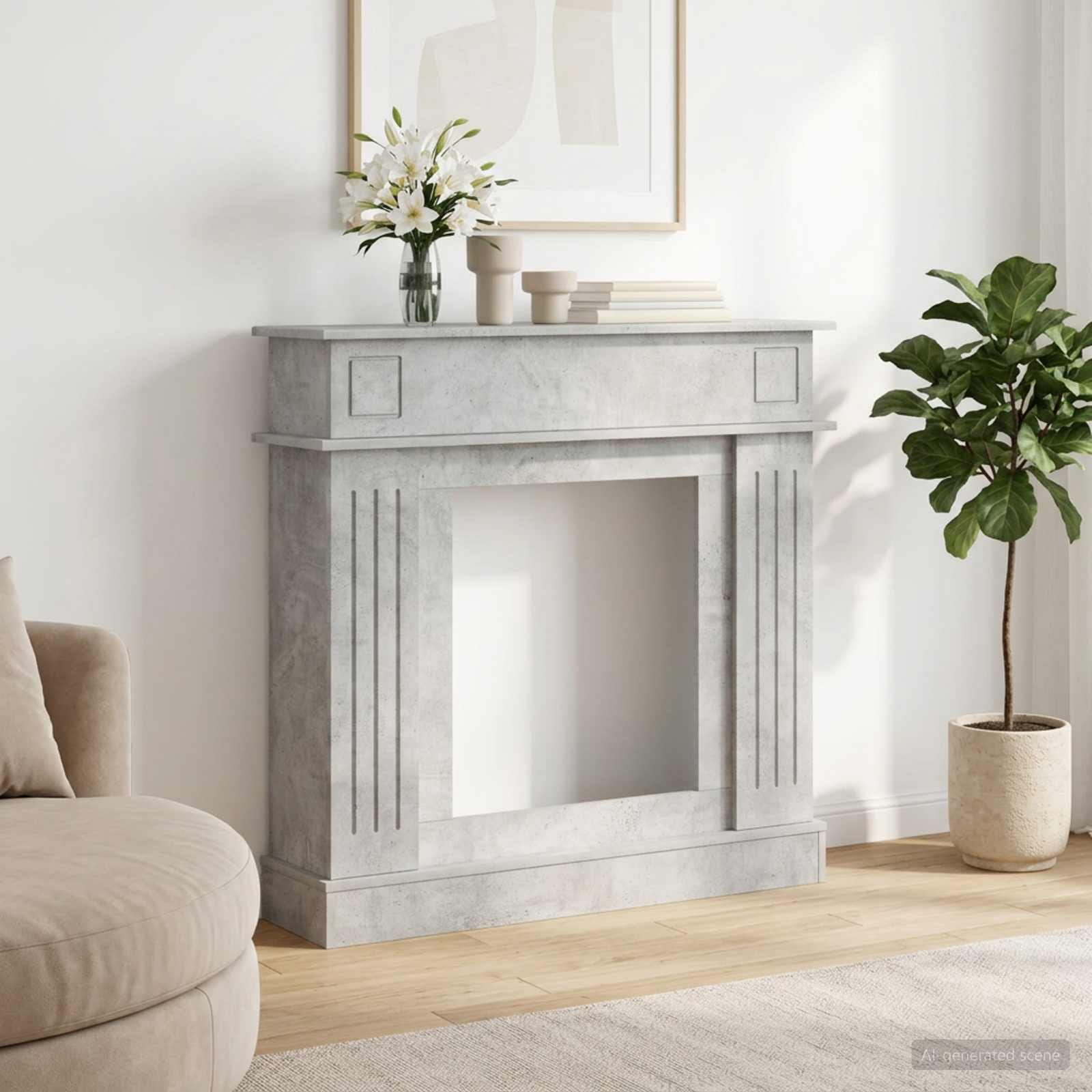 Cornice per camino Grigio Cemento 102 x 26 x 100 cm