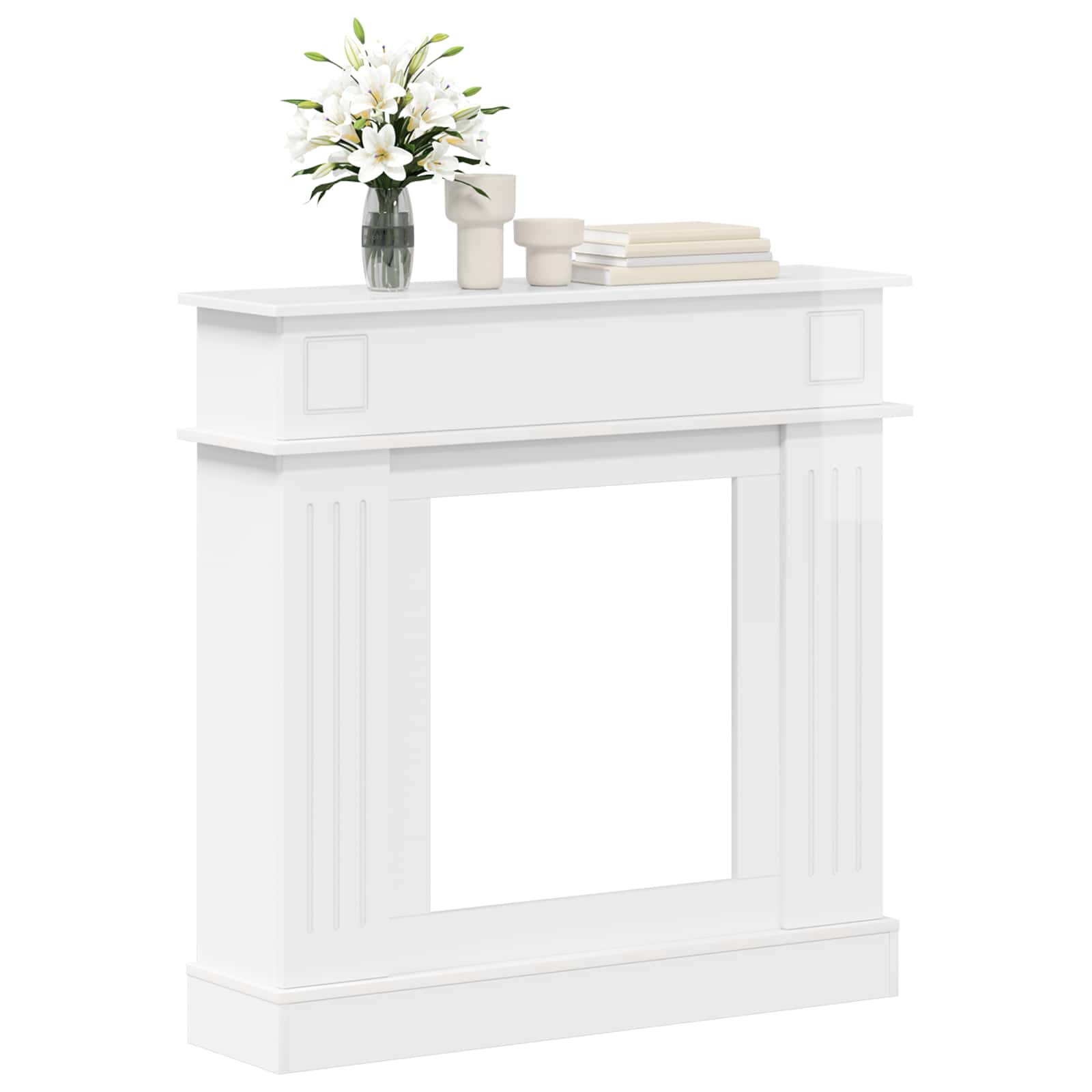 Cornice per camino Bianco Lucido 102 x 26 x 100 cm
