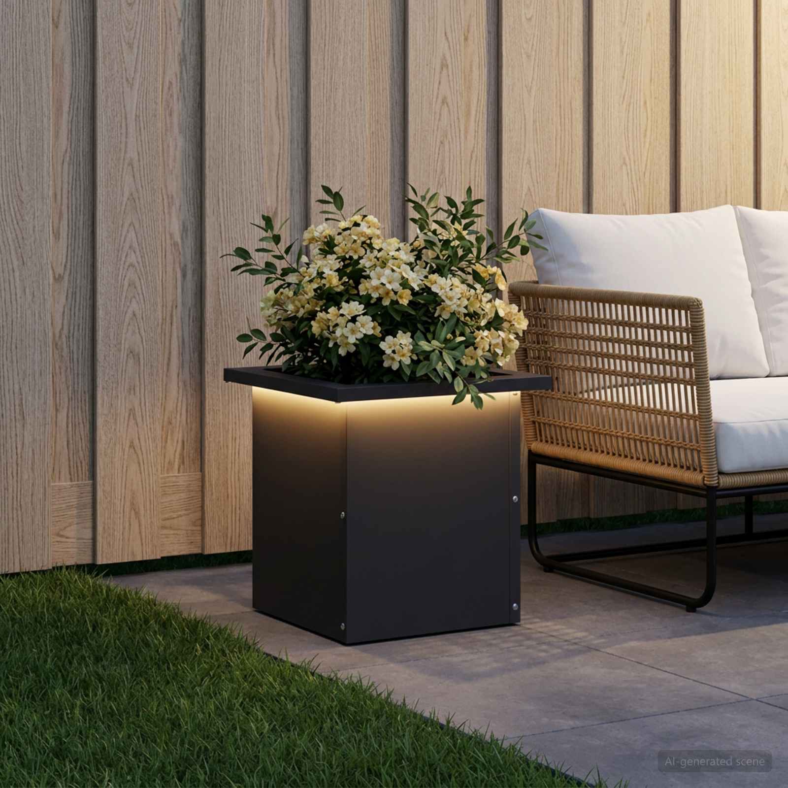 Fioriera da giardino con LED Nero 30 x 30 x 30 cm Acciaio