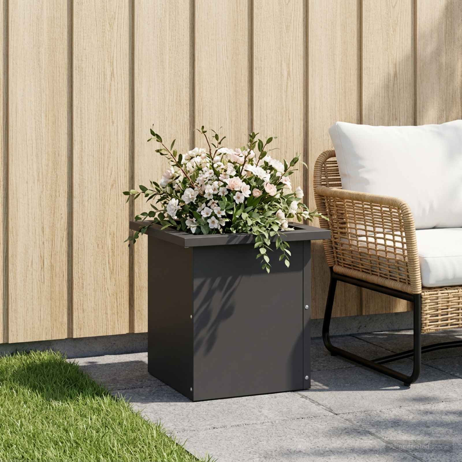 Fioriera da giardino con LED Nero 30 x 30 x 30 cm Acciaio