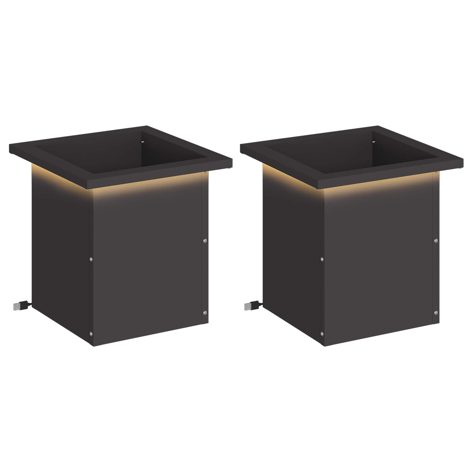 Fioriera da giardino con LED 2 pz Nero 30 x 30 x 30 cm Acciaio