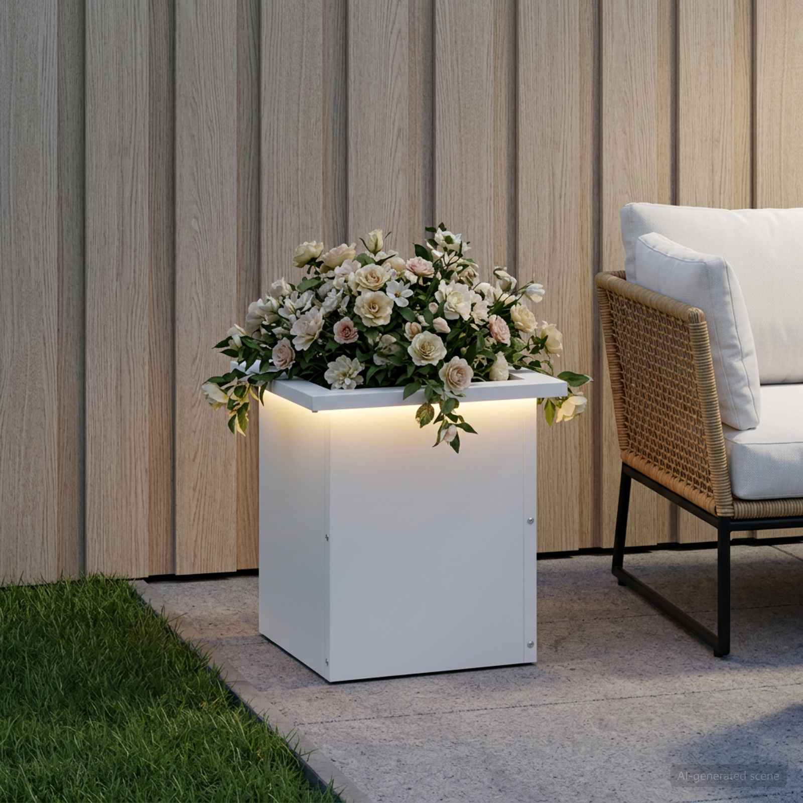 Fioriera da giardino con LED Bianco 30 x 30 x 30 cm Acciaio
