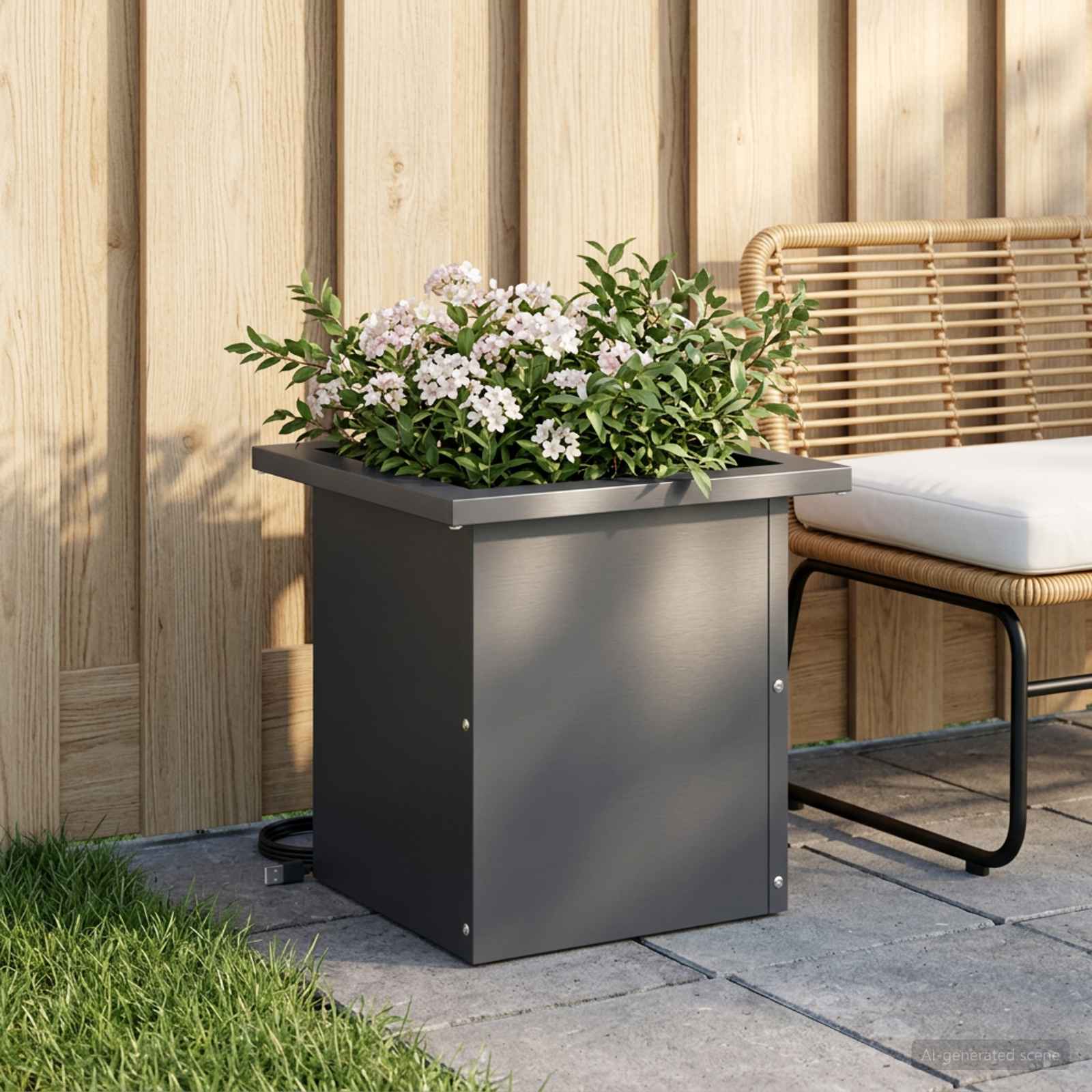 Fioriera da giardino con LED Antracite 30 x 30 x 30 cm Acciaio