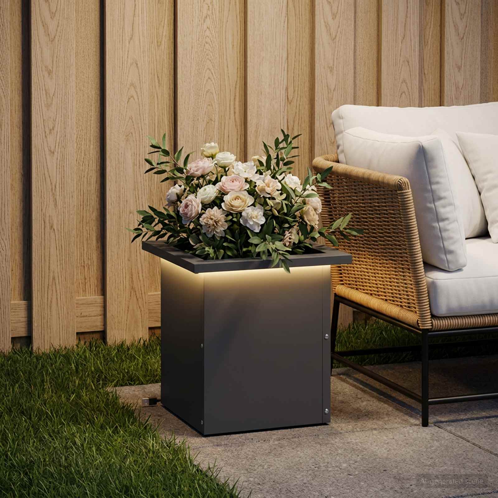 Fioriera da giardino con LED Antracite 30 x 30 x 30 cm Acciaio