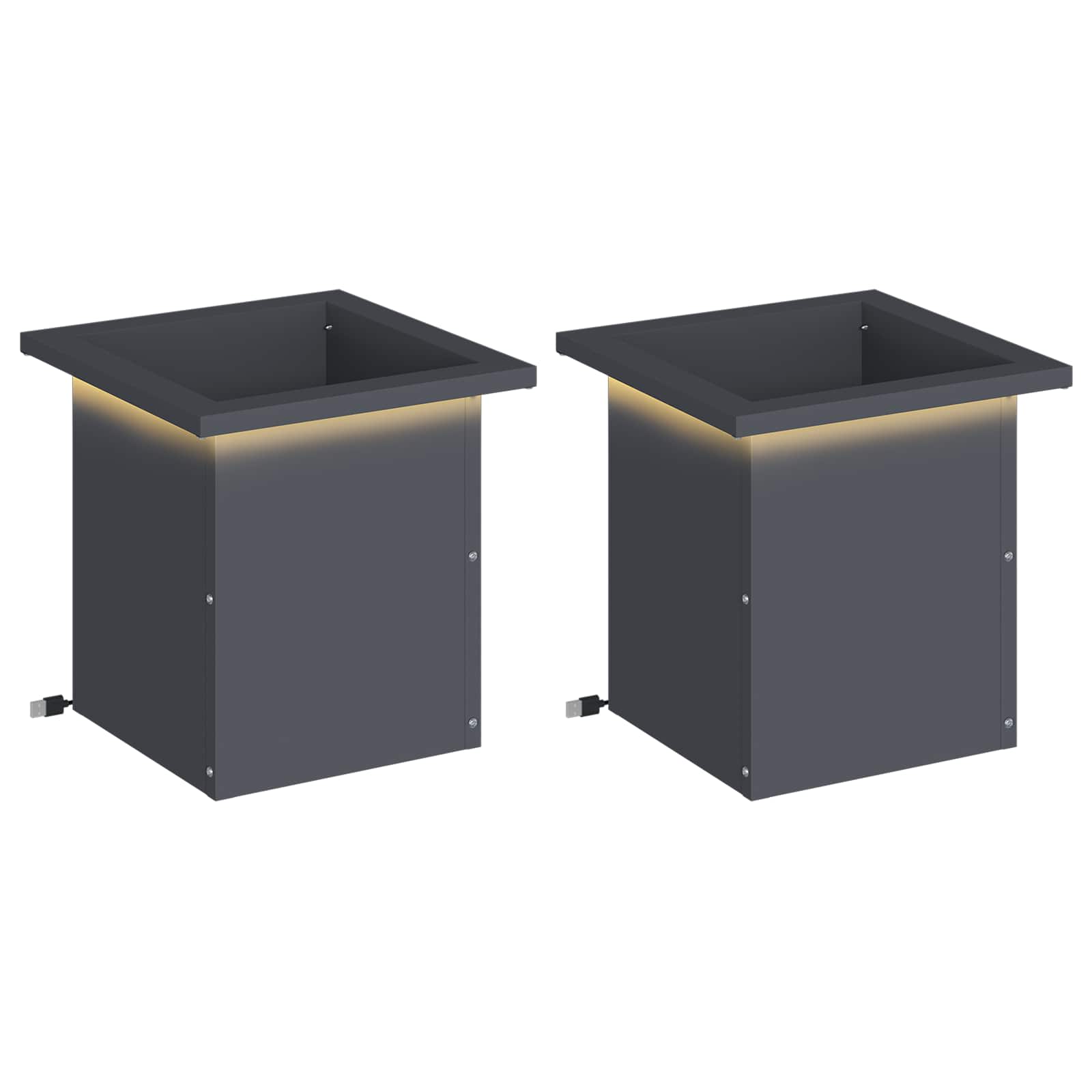 Fioriera da giardino con LED 2 pz Antracite 30 x 30 x 30 cm