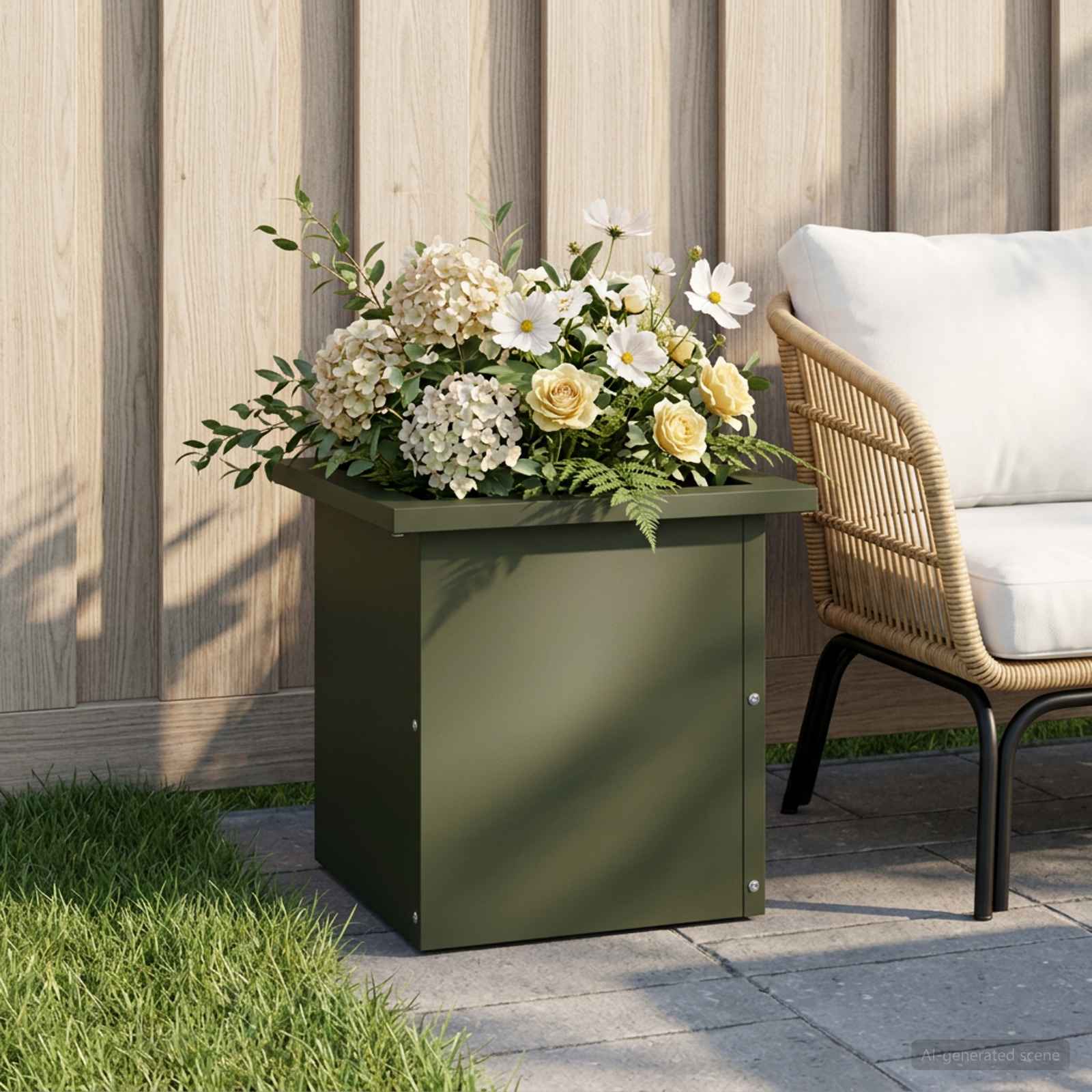 Fioriera da giardino con LED Verde Oliva 30 x 30 x 30 cm