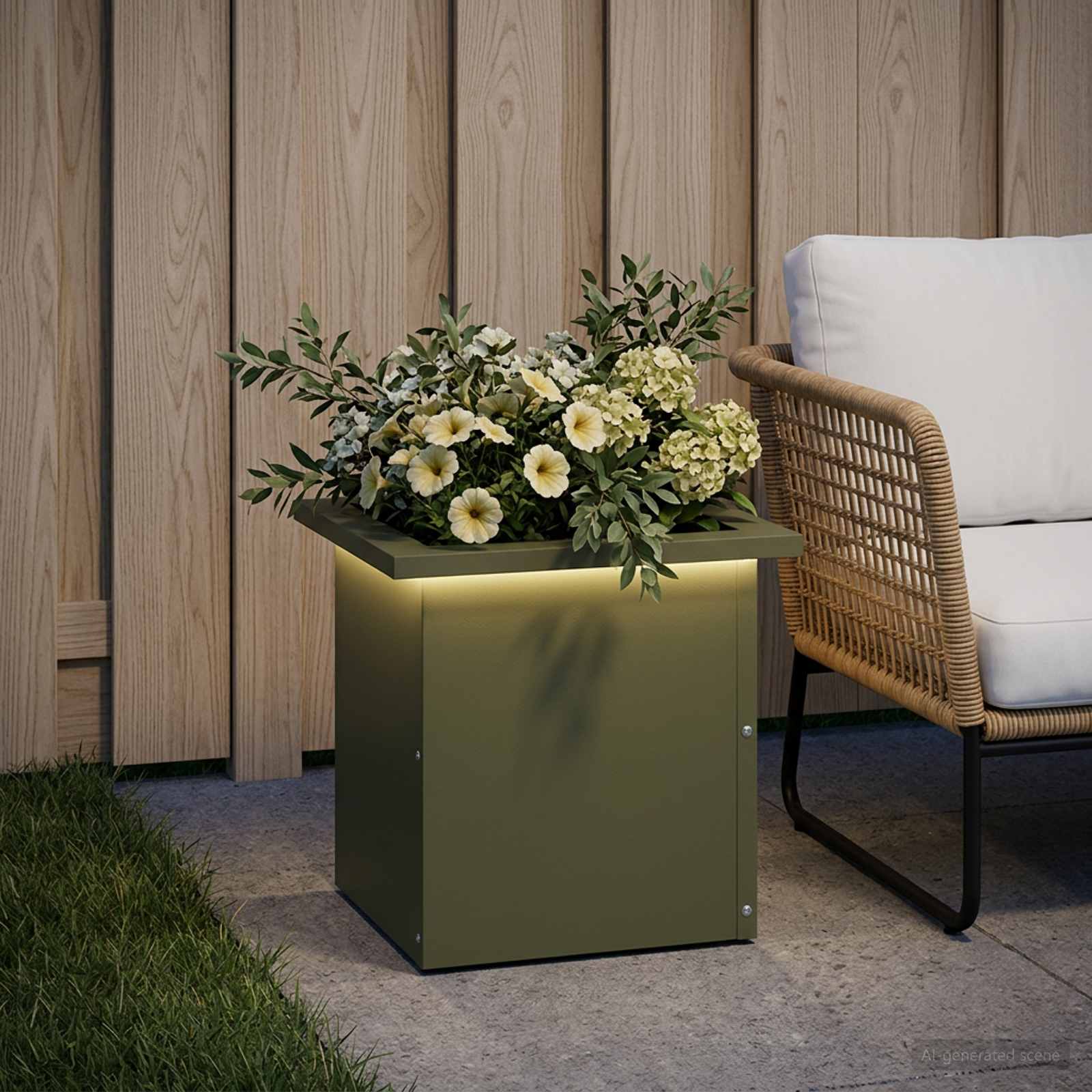 Fioriera da giardino con LED Verde Oliva 30 x 30 x 30 cm