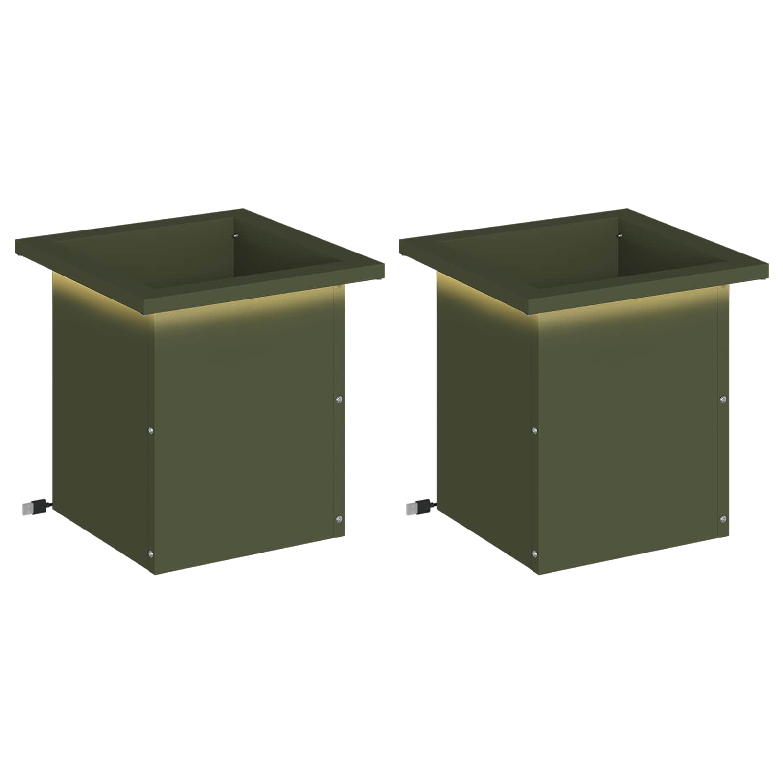 Fioriera da giardino con LED 2 pz Verde Oliva 30 x 30 x 30 cm