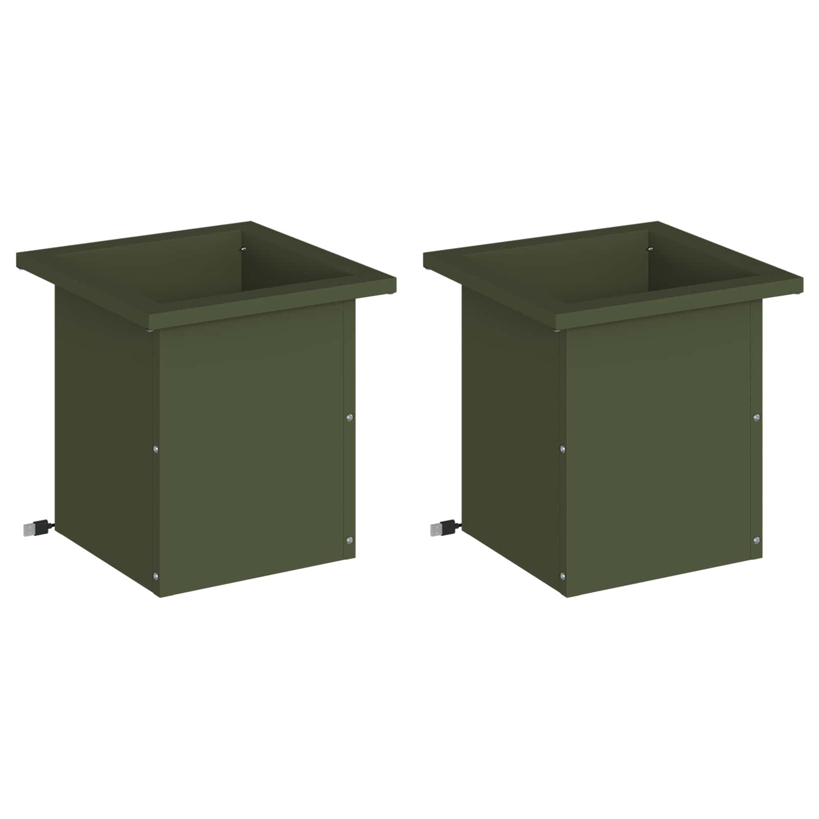 Fioriera da giardino con LED 2 pz Verde Oliva 30 x 30 x 30 cm