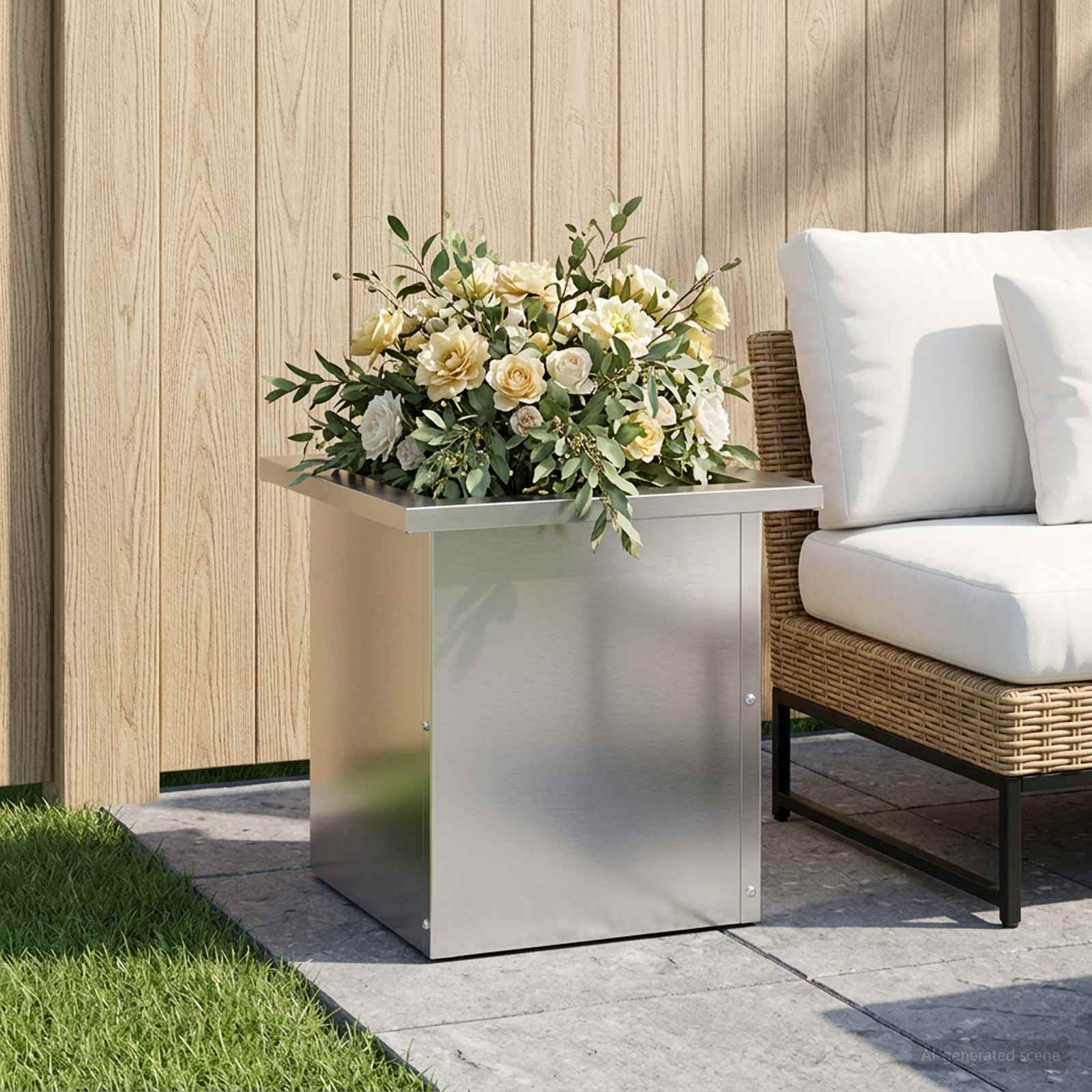Fioriera da giardino con LED Argento 30 x 30 x 30 cm