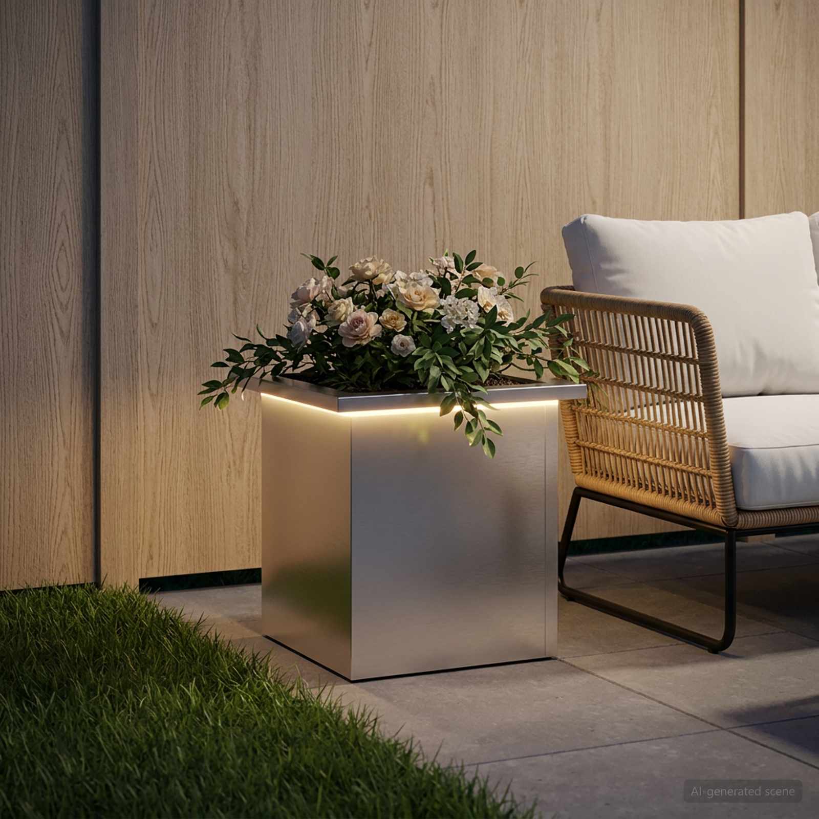 Fioriera da giardino con LED Argento 30 x 30 x 30 cm