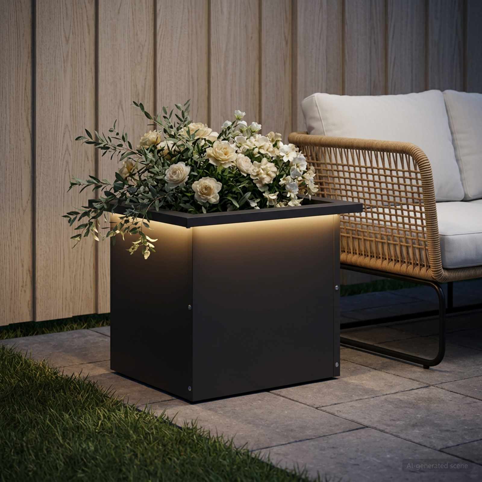 Fioriera da giardino con LED Nero 30 x 40 x 30 cm Acciaio