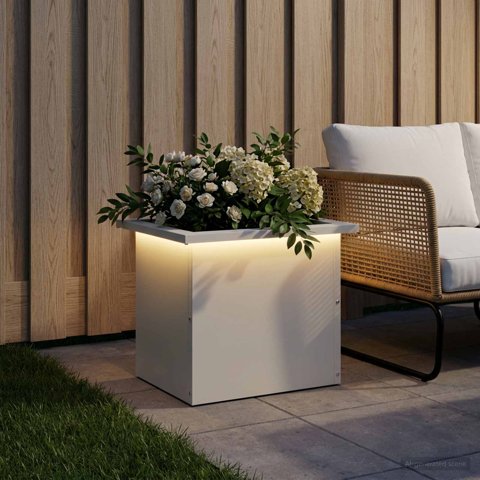 Fioriera da giardino con LED Bianco 30 x 40 x 30 cm Acciaio
